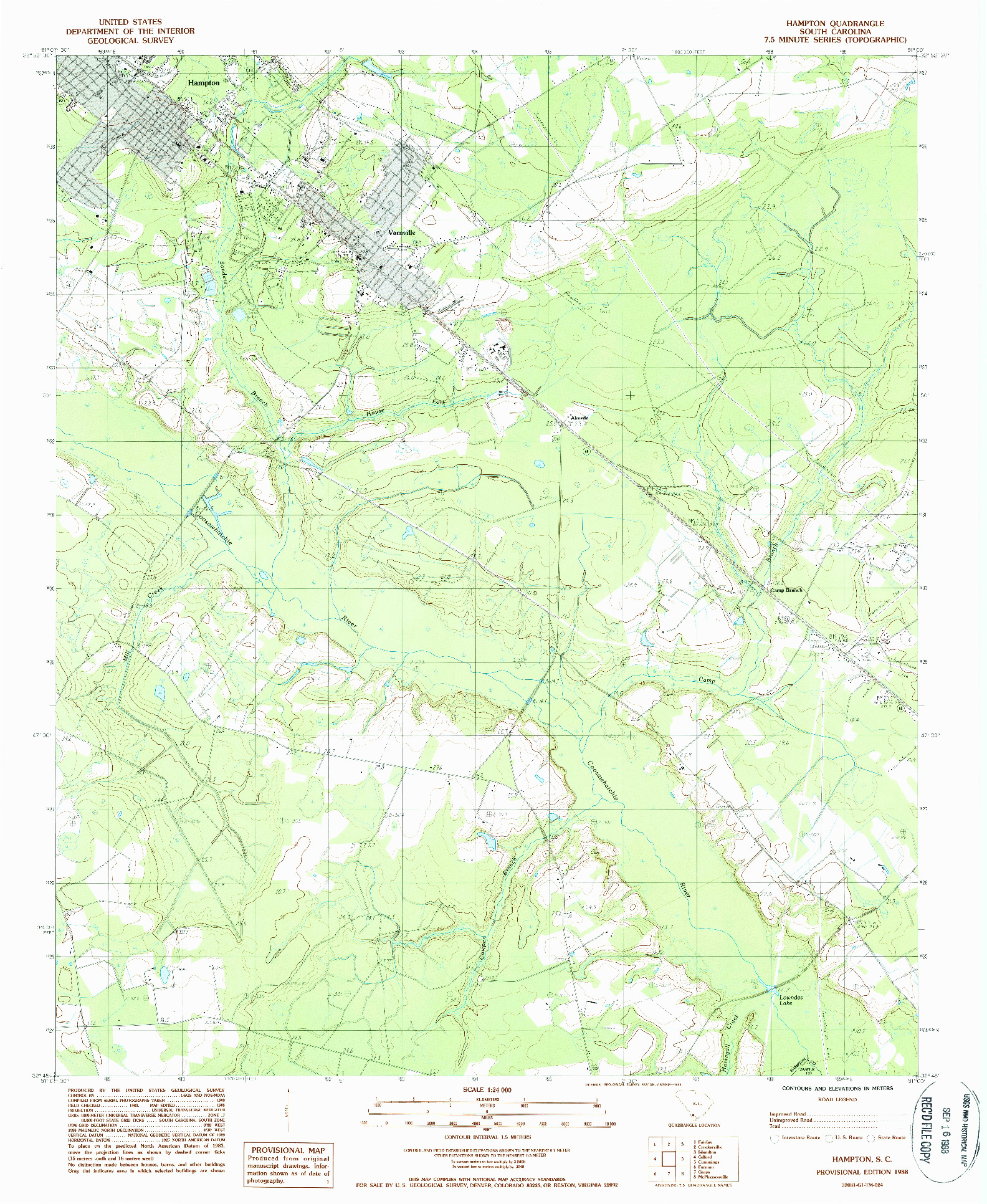 USGS 1:24000-SCALE QUADRANGLE FOR HAMPTON, SC 1988