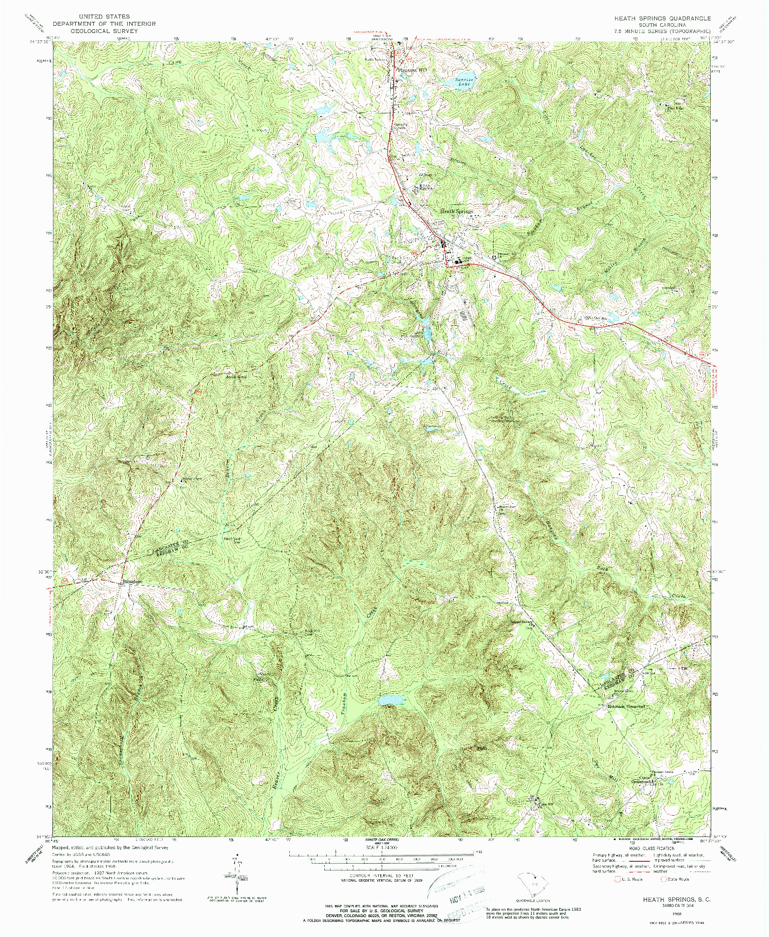 USGS 1:24000-SCALE QUADRANGLE FOR HEATH SPRINGS, SC 1968