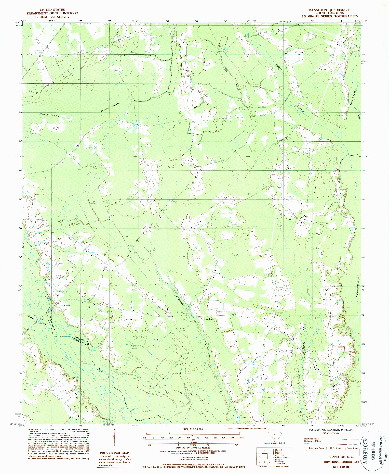 USGS 1:24000-SCALE QUADRANGLE FOR ISLANDTON, SC 1988