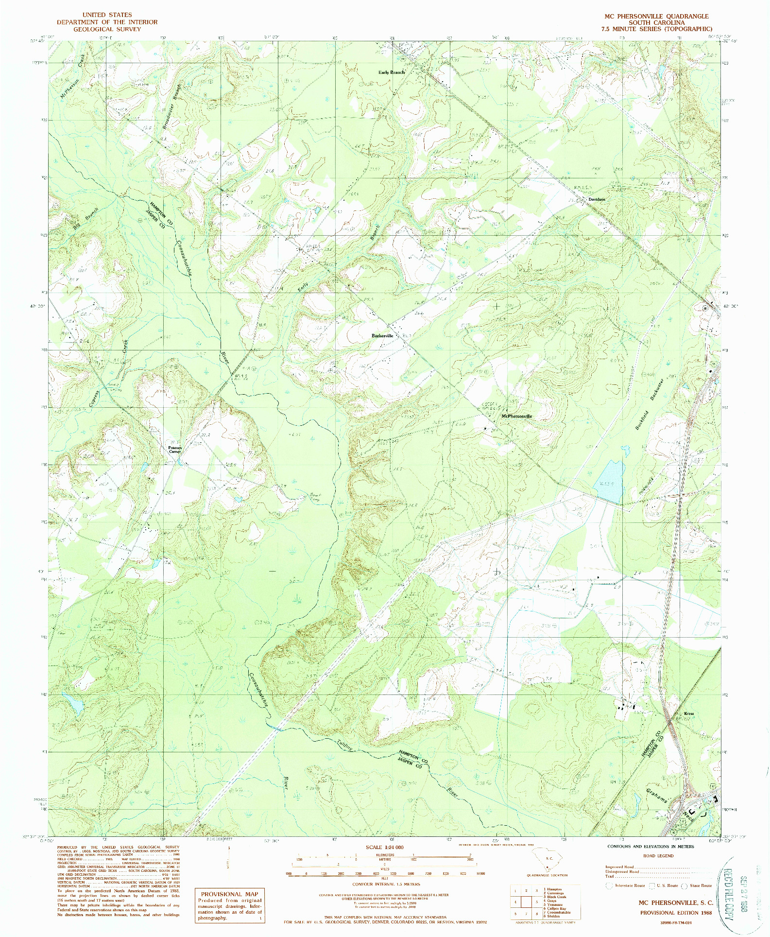 USGS 1:24000-SCALE QUADRANGLE FOR MC PHERSONVILLE, SC 1988