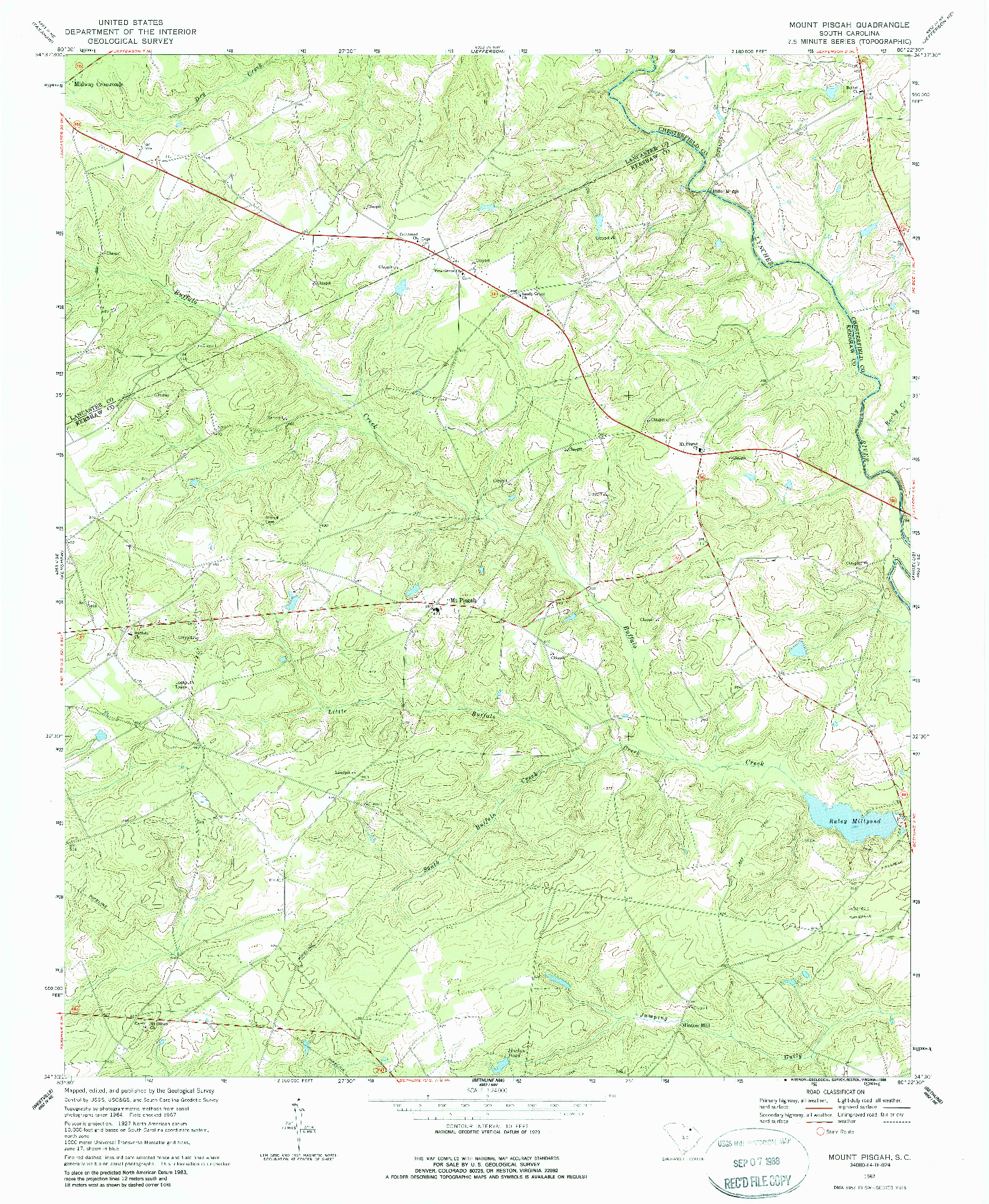 USGS 1:24000-SCALE QUADRANGLE FOR MOUNT PISGAH, SC 1967