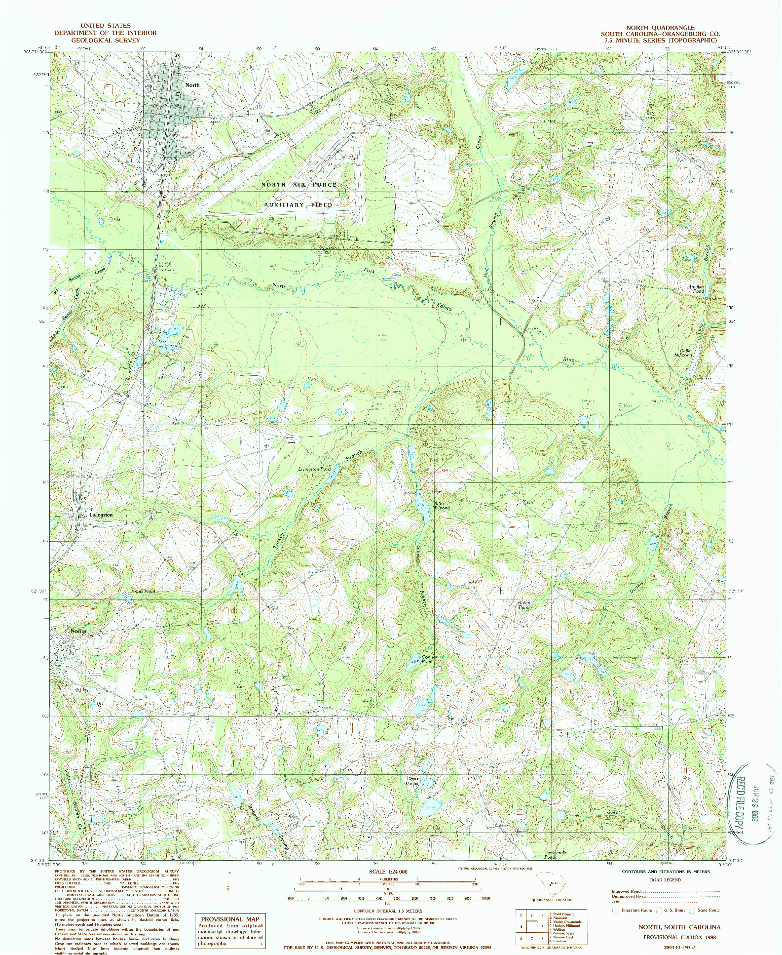 USGS 1:24000-SCALE QUADRANGLE FOR NORTH, SC 1988