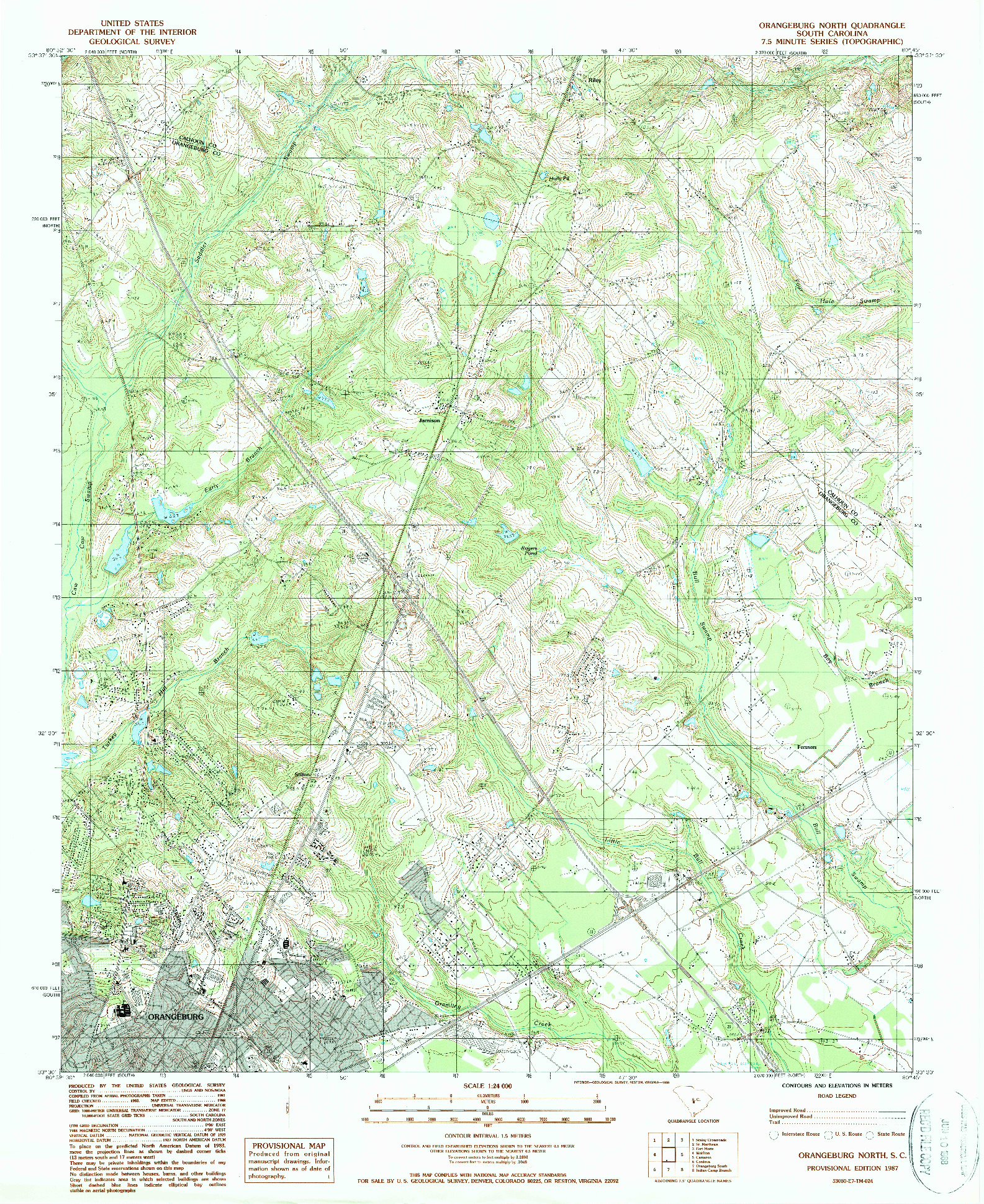 USGS 1:24000-SCALE QUADRANGLE FOR ORANGEBURG NORTH, SC 1987