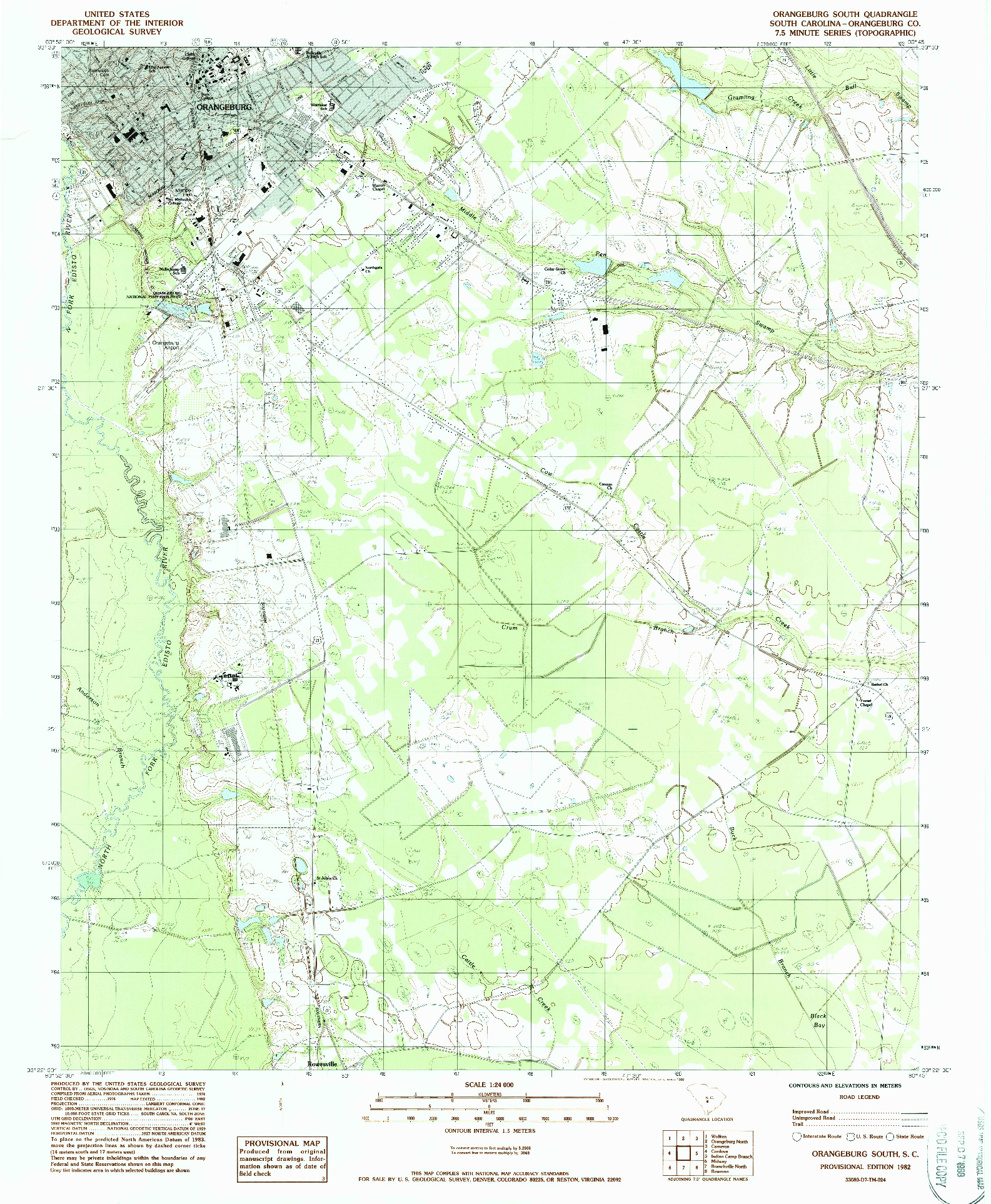 USGS 1:24000-SCALE QUADRANGLE FOR ORANGEBURG SOUTH, SC 1982