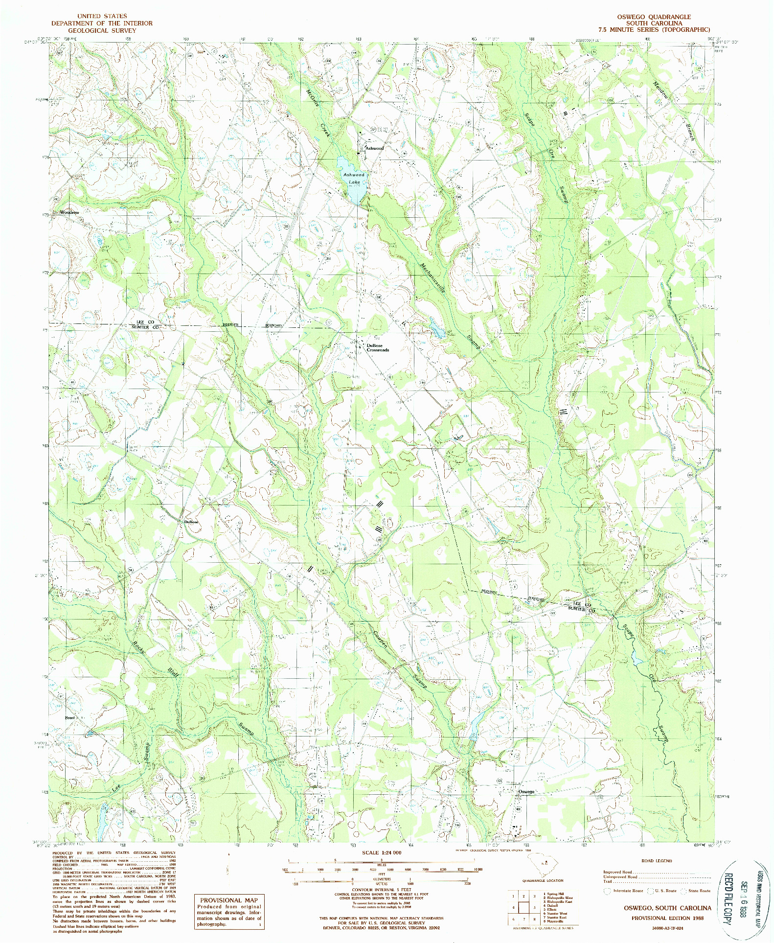 USGS 1:24000-SCALE QUADRANGLE FOR OSWEGO, SC 1988