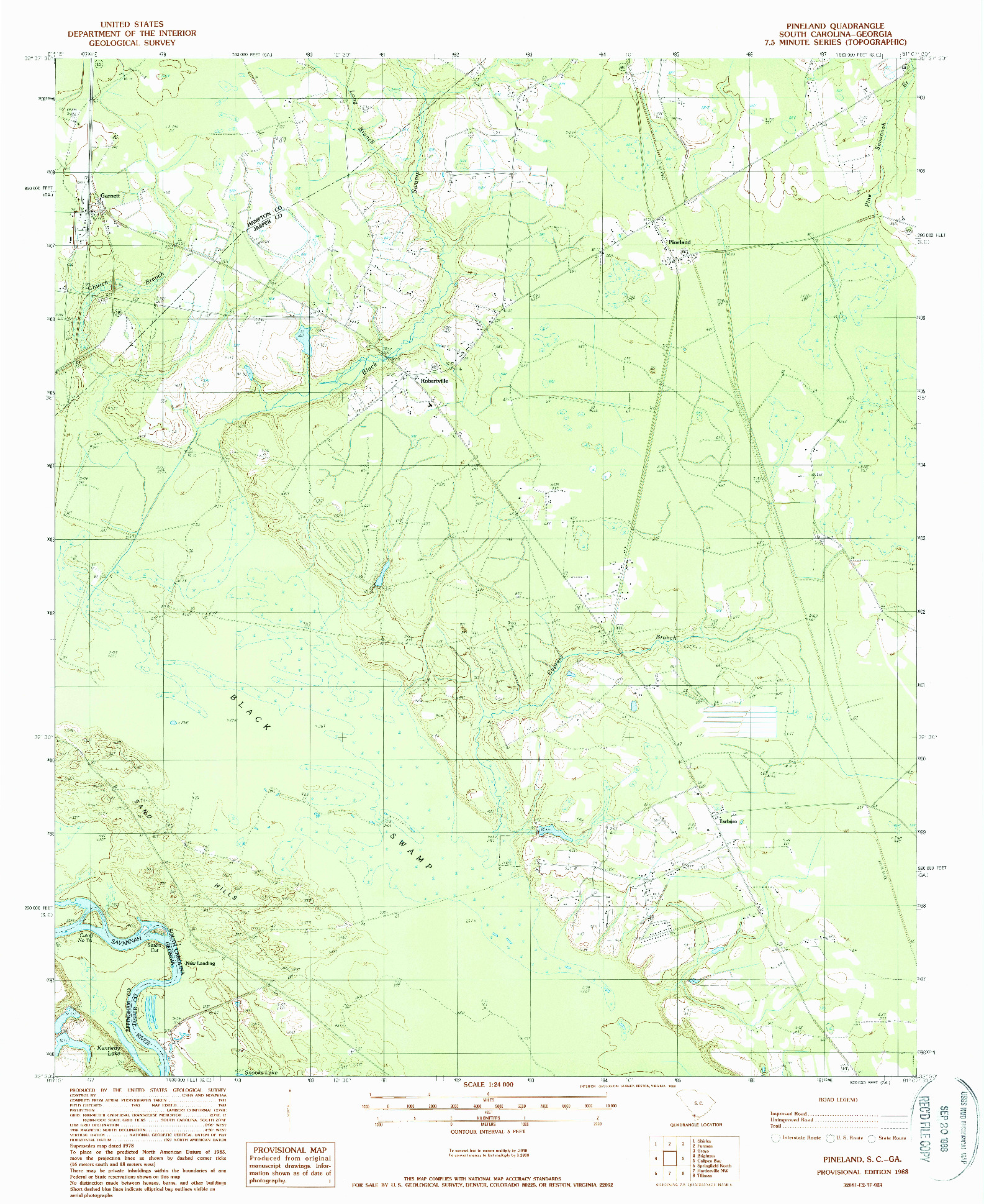 USGS 1:24000-SCALE QUADRANGLE FOR PINELAND, SC 1988