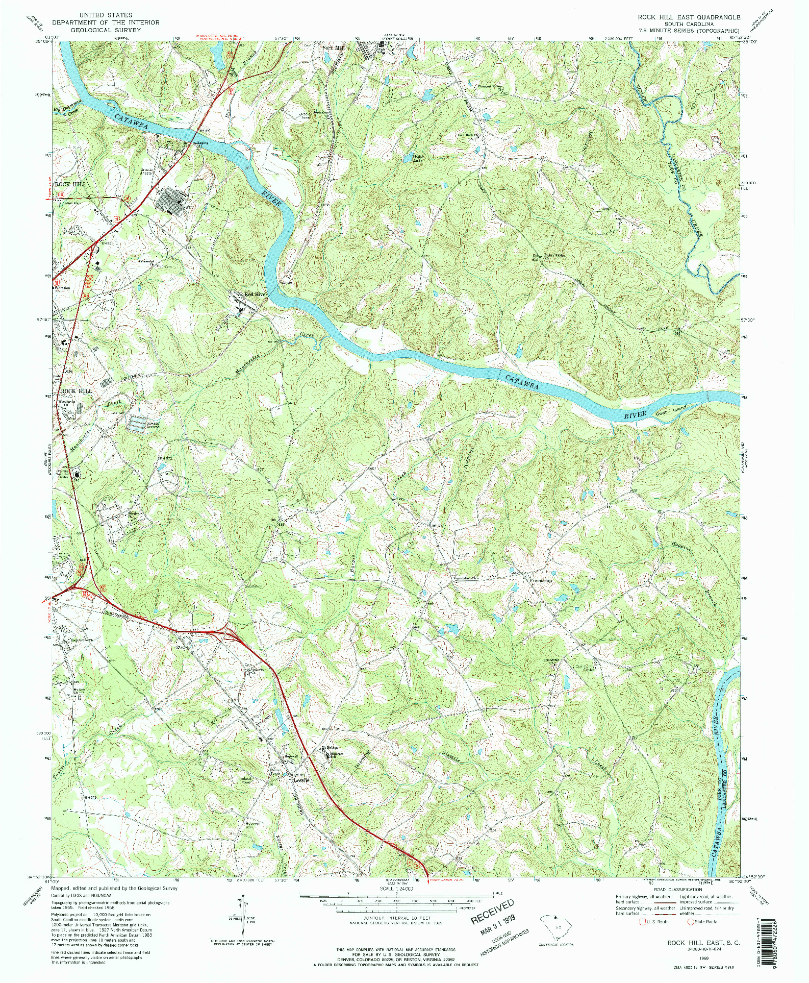 USGS 1:24000-SCALE QUADRANGLE FOR ROCK HILL EAST, SC 1968