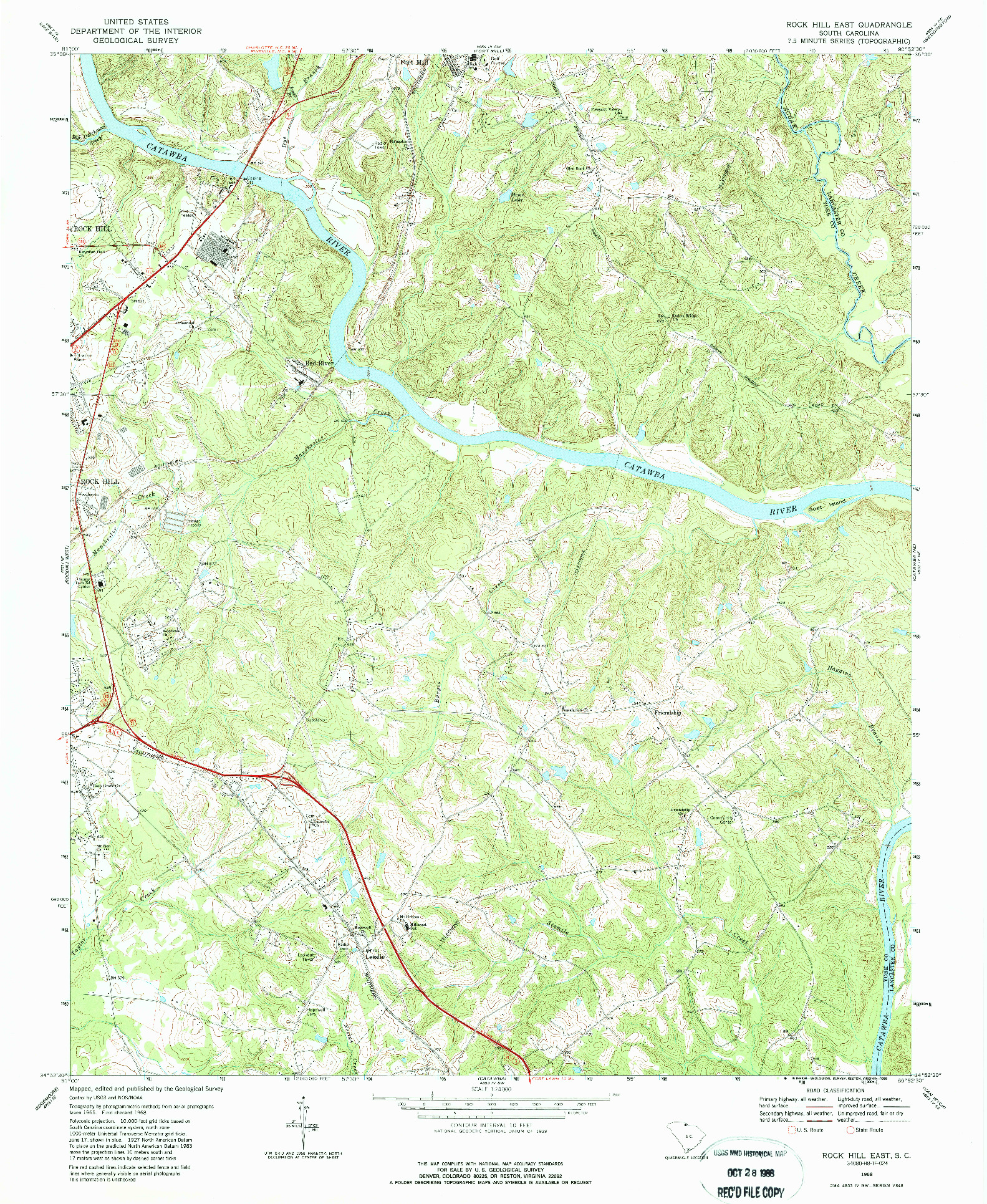 USGS 1:24000-SCALE QUADRANGLE FOR ROCK HILL EAST, SC 1968