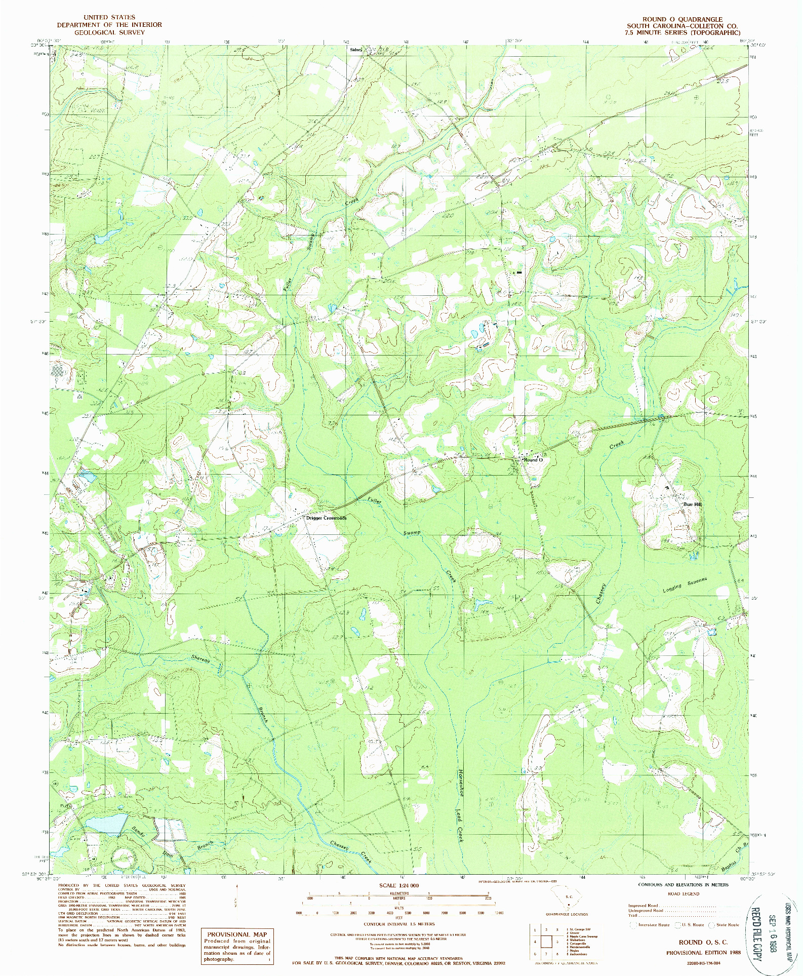 USGS 1:24000-SCALE QUADRANGLE FOR ROUND O, SC 1988