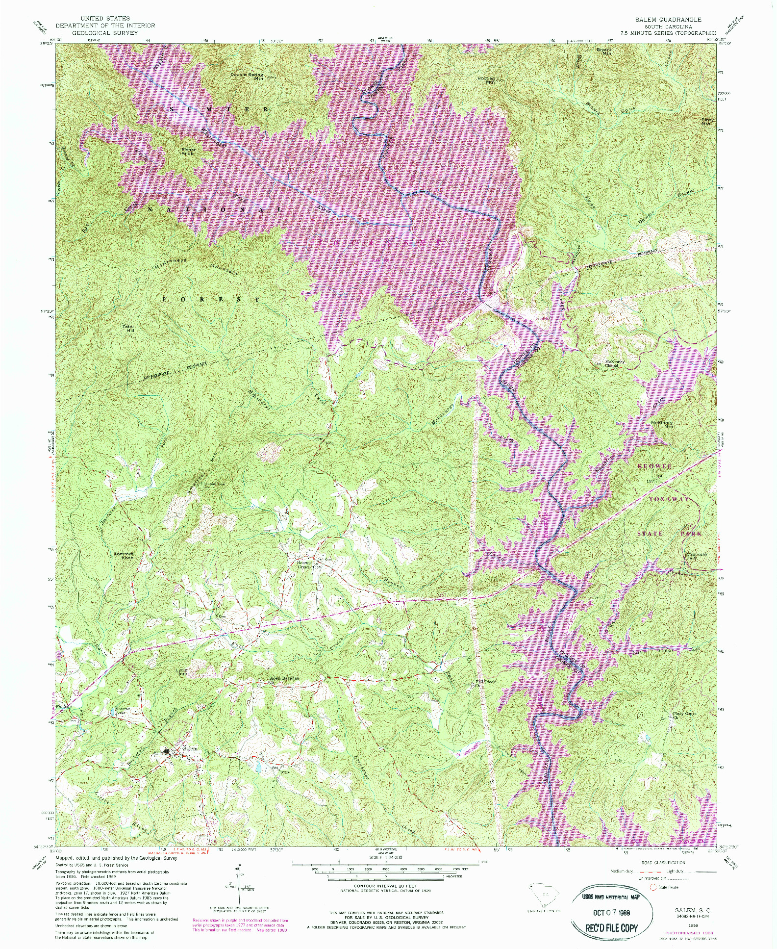 USGS 1:24000-SCALE QUADRANGLE FOR SALEM, SC 1959