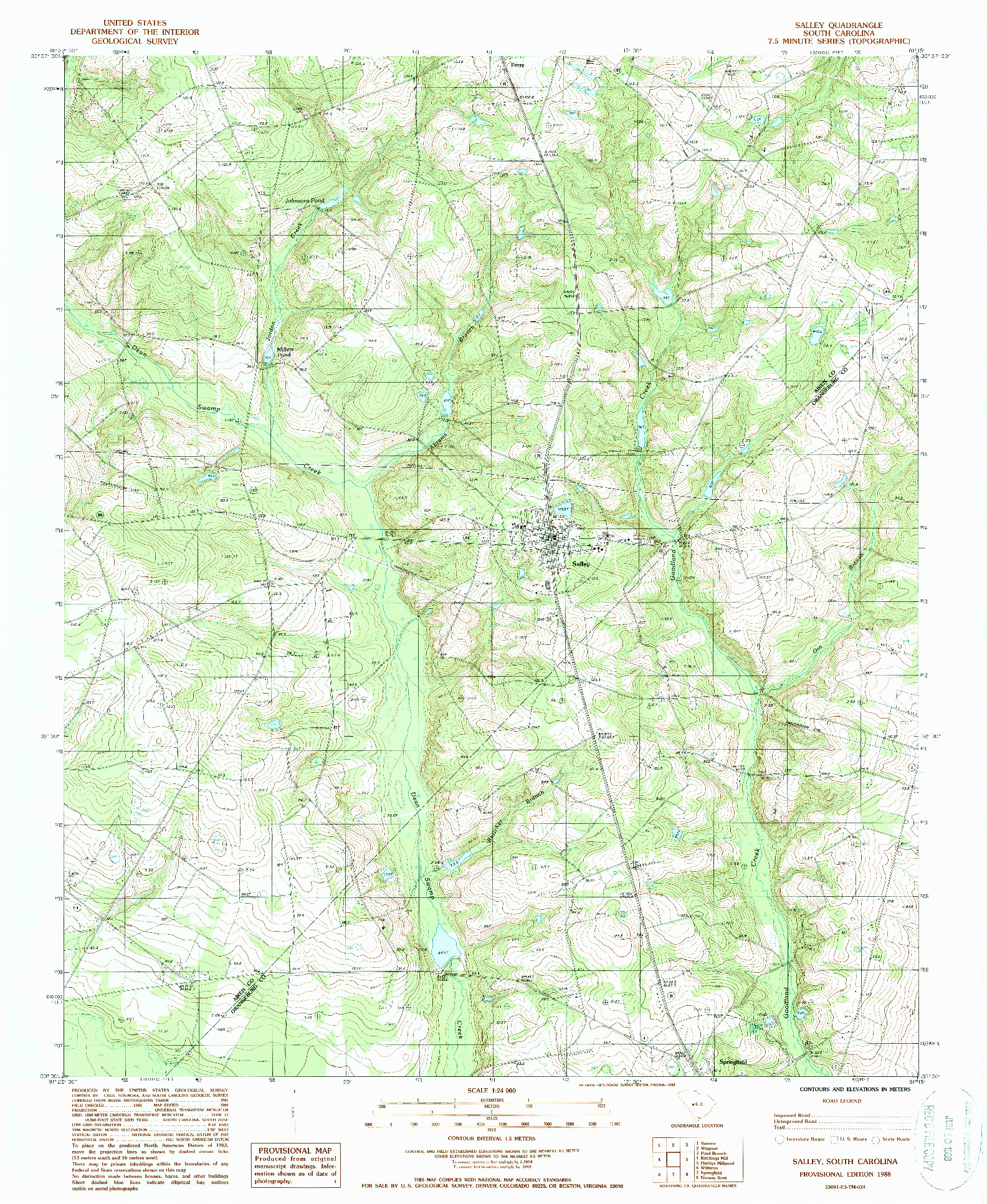 USGS 1:24000-SCALE QUADRANGLE FOR SALLEY, SC 1988