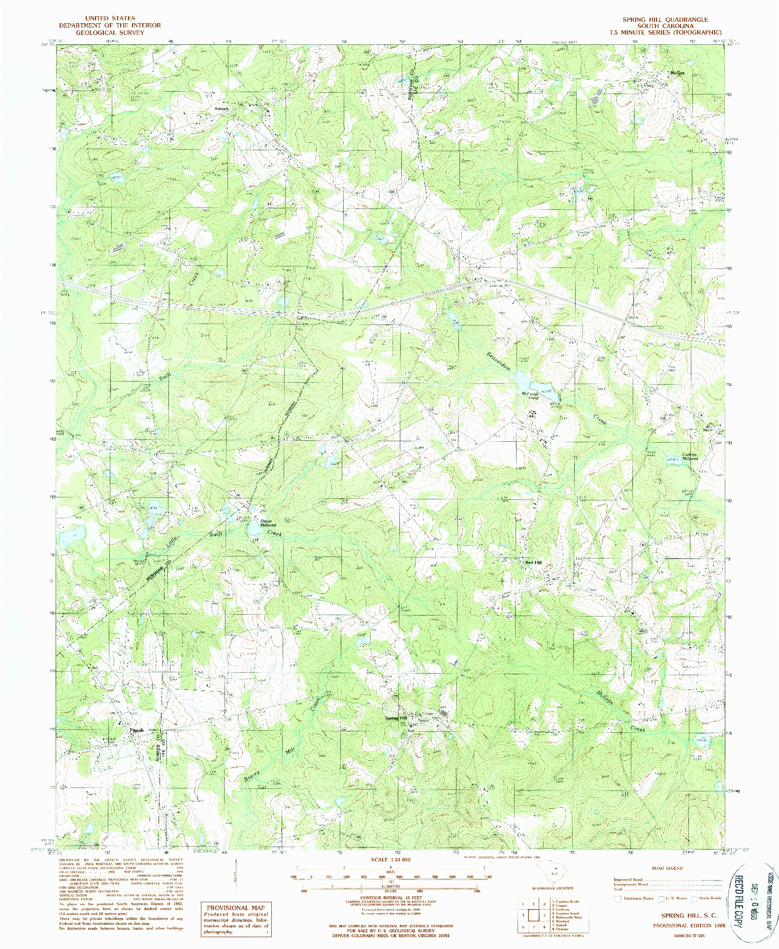 USGS 1:24000-SCALE QUADRANGLE FOR SPRING HILL, SC 1988