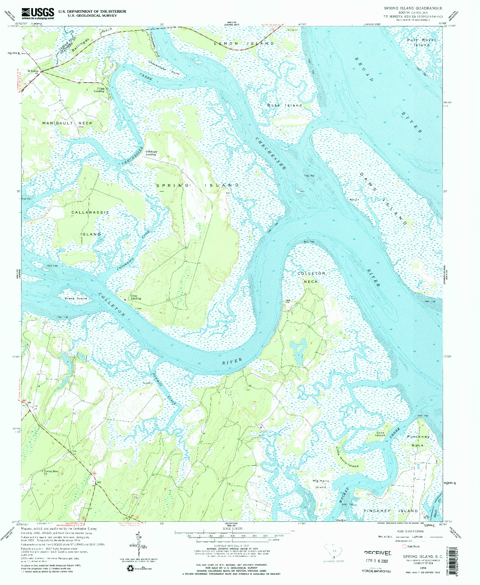 USGS 1:24000-SCALE QUADRANGLE FOR SPRING ISLAND, SC 1958