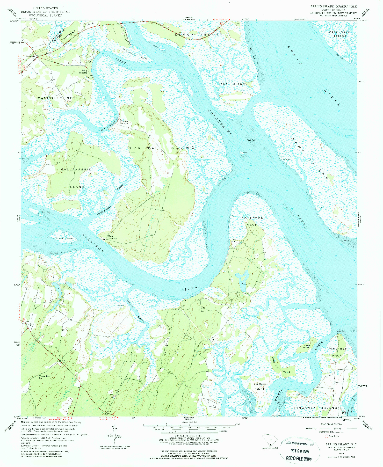 USGS 1:24000-SCALE QUADRANGLE FOR SPRING ISLAND, SC 1958