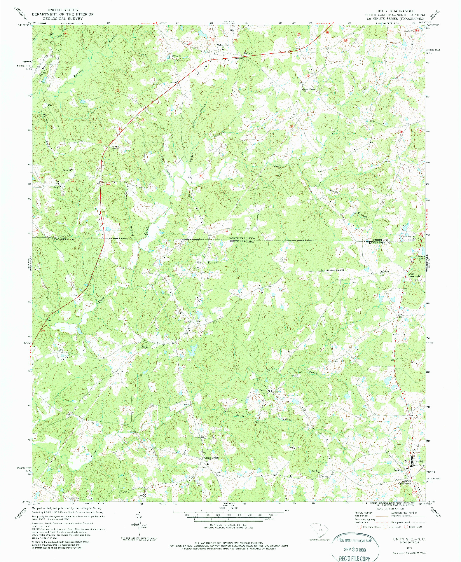 USGS 1:24000-SCALE QUADRANGLE FOR UNITY, SC 1971