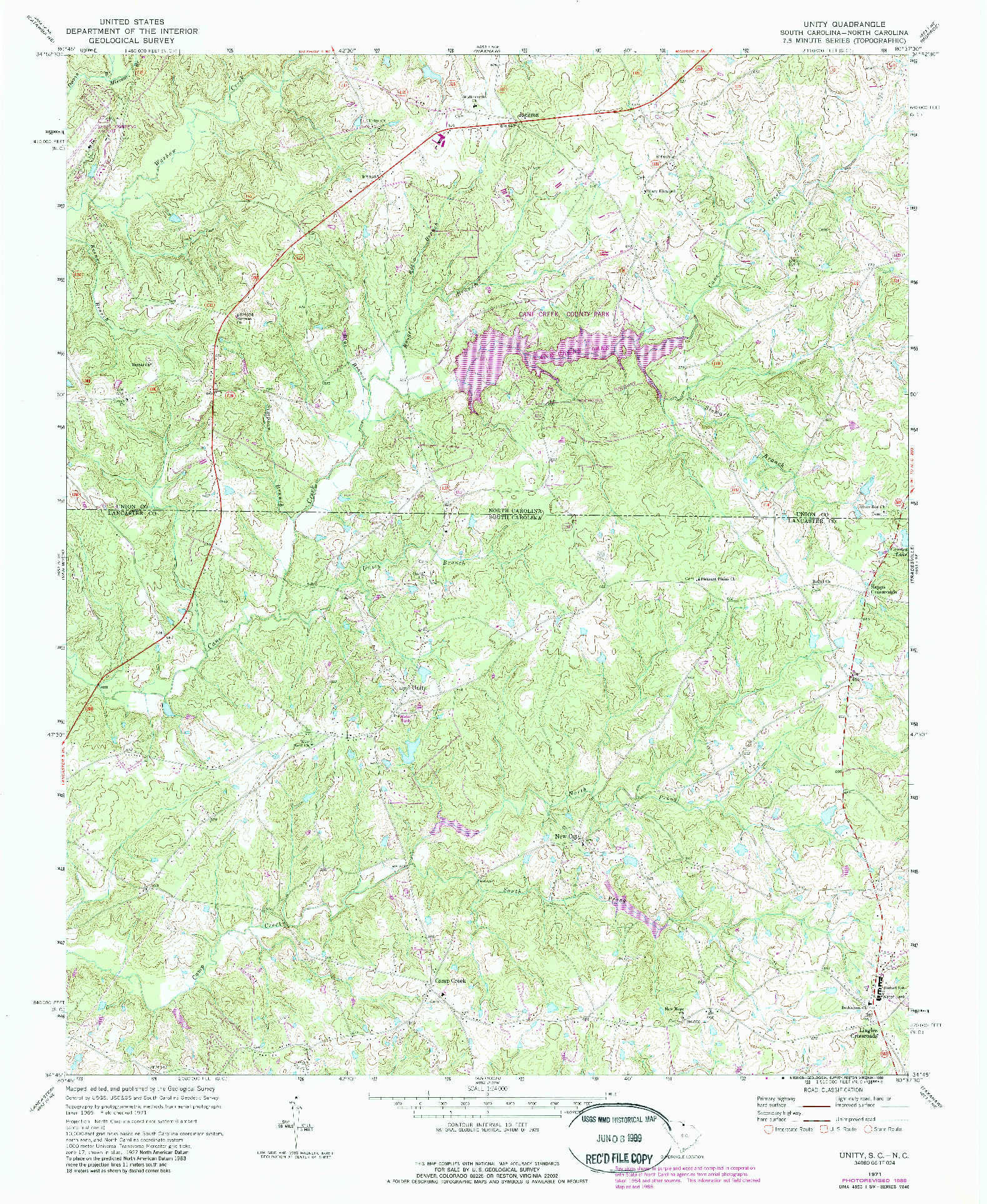 USGS 1:24000-SCALE QUADRANGLE FOR UNITY, SC 1971