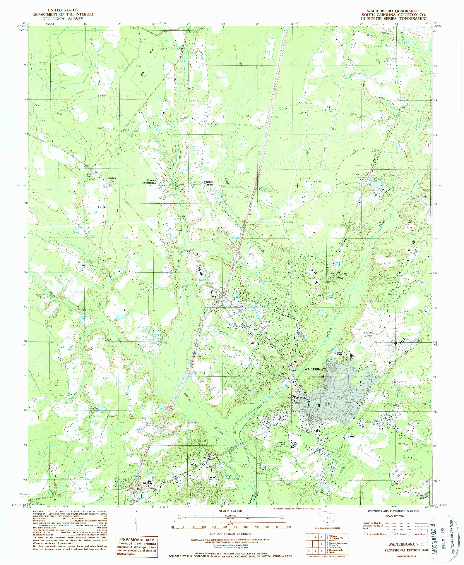 USGS 1:24000-SCALE QUADRANGLE FOR WALTERBORO, SC 1988