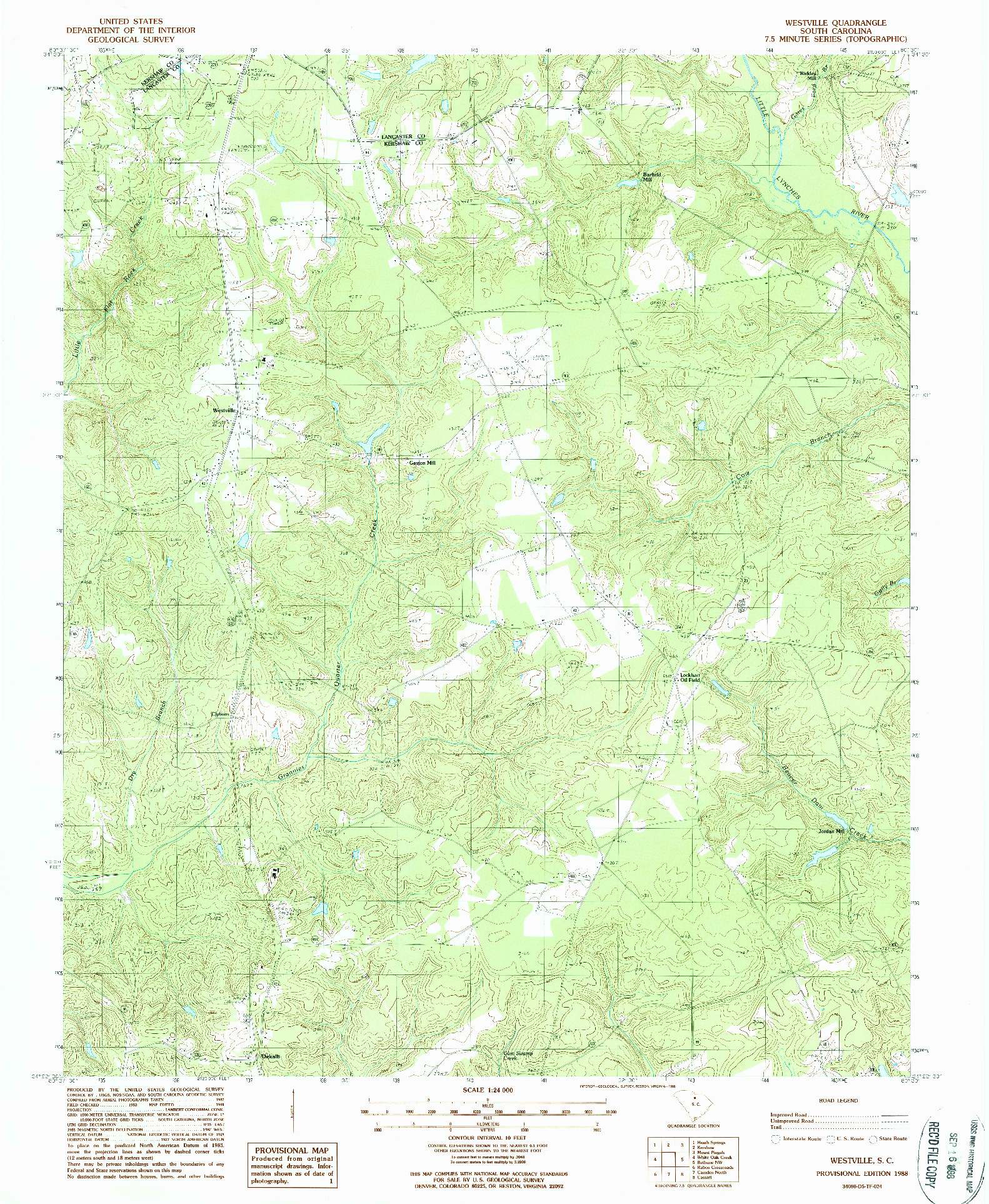 USGS 1:24000-SCALE QUADRANGLE FOR WESTVILLE, SC 1988