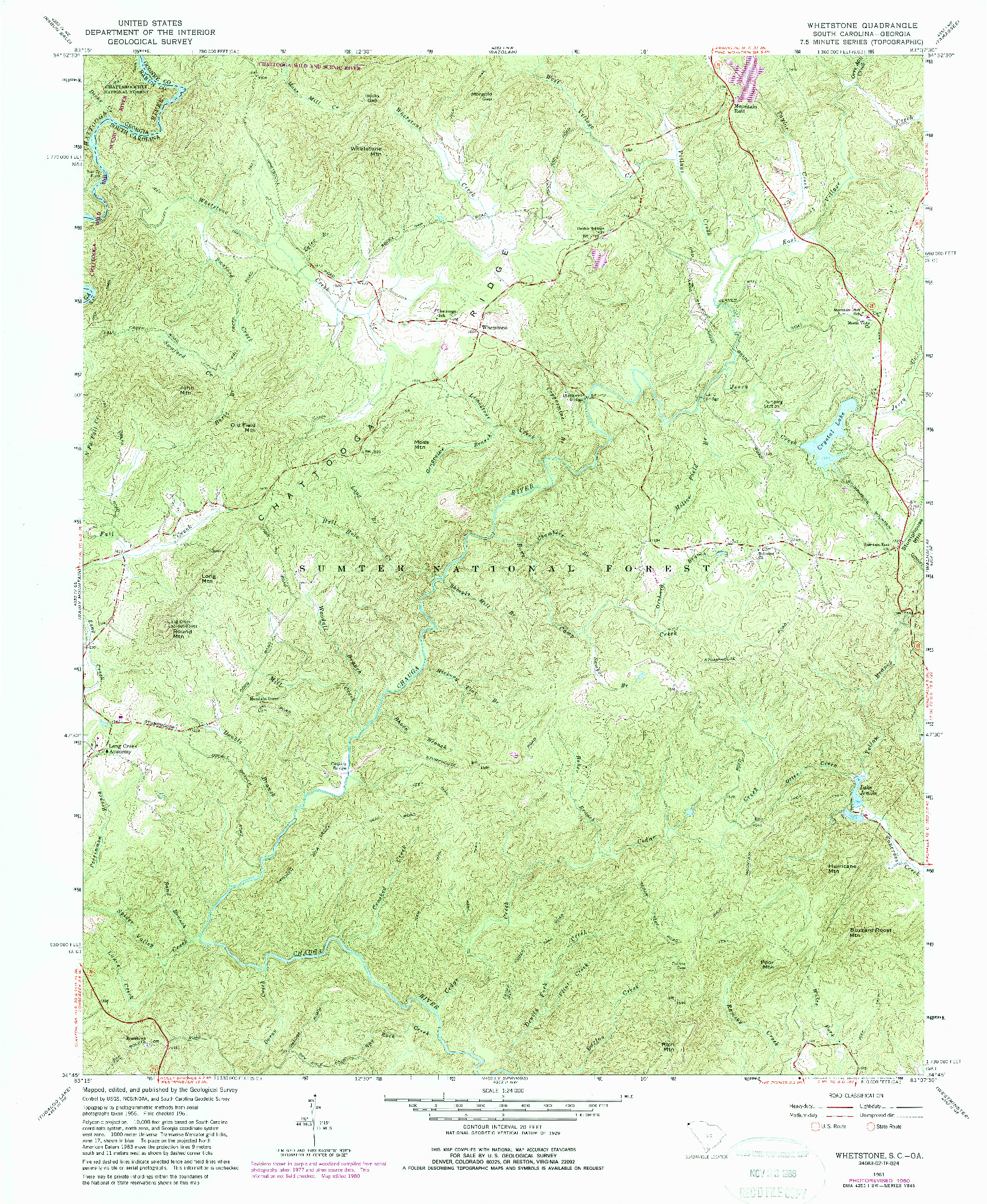 USGS 1:24000-SCALE QUADRANGLE FOR WHETSTONE, SC 1961