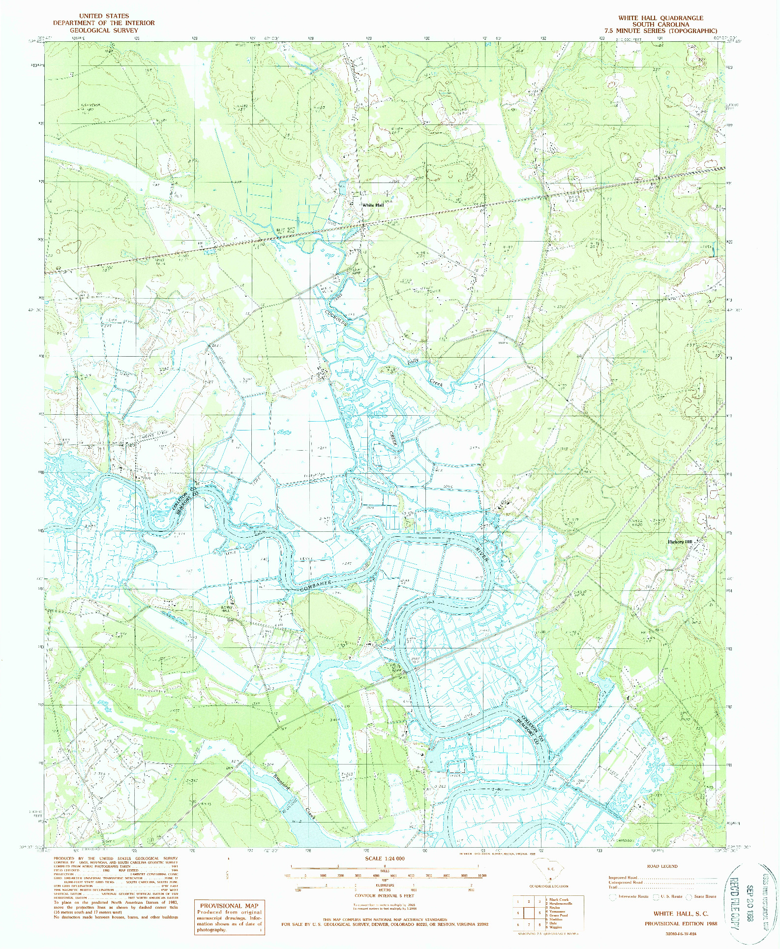 USGS 1:24000-SCALE QUADRANGLE FOR WHITE HALL, SC 1988