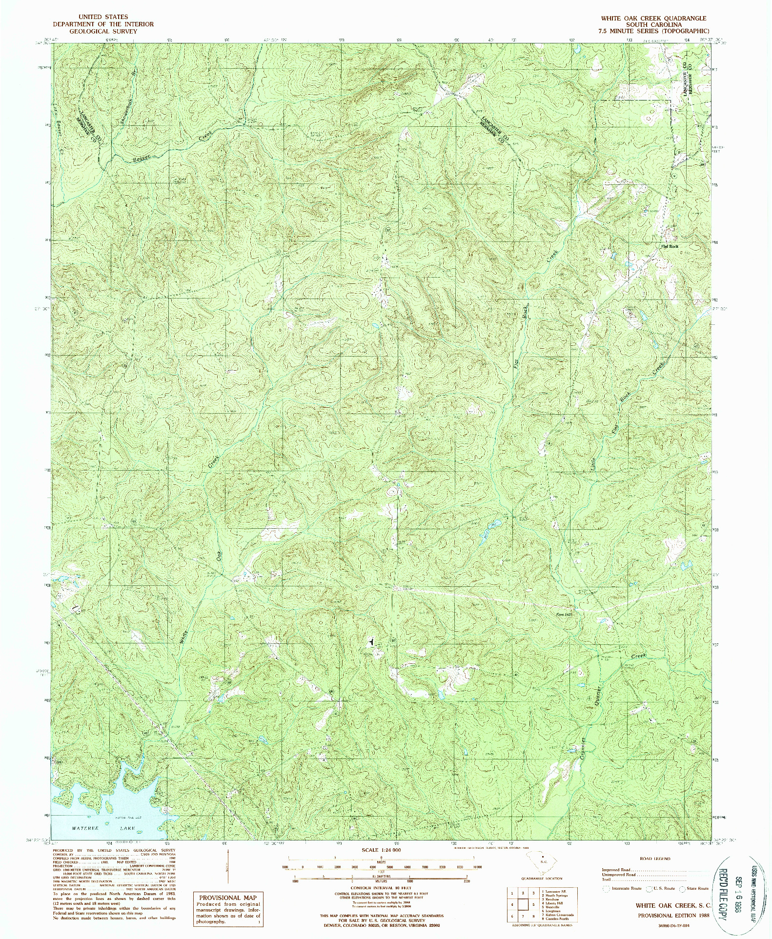 USGS 1:24000-SCALE QUADRANGLE FOR WHITE OAK CREEK, SC 1988