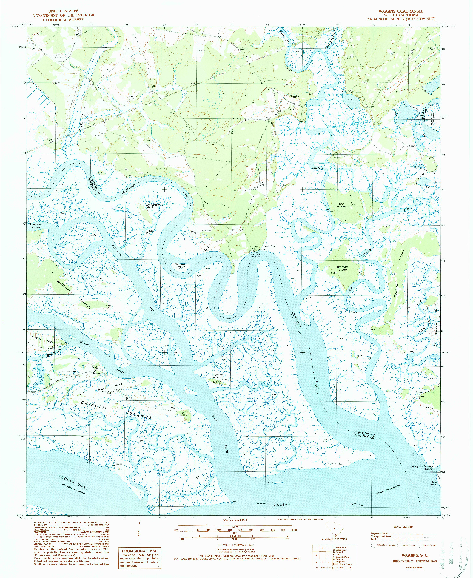 USGS 1:24000-SCALE QUADRANGLE FOR WIGGINS, SC 1988