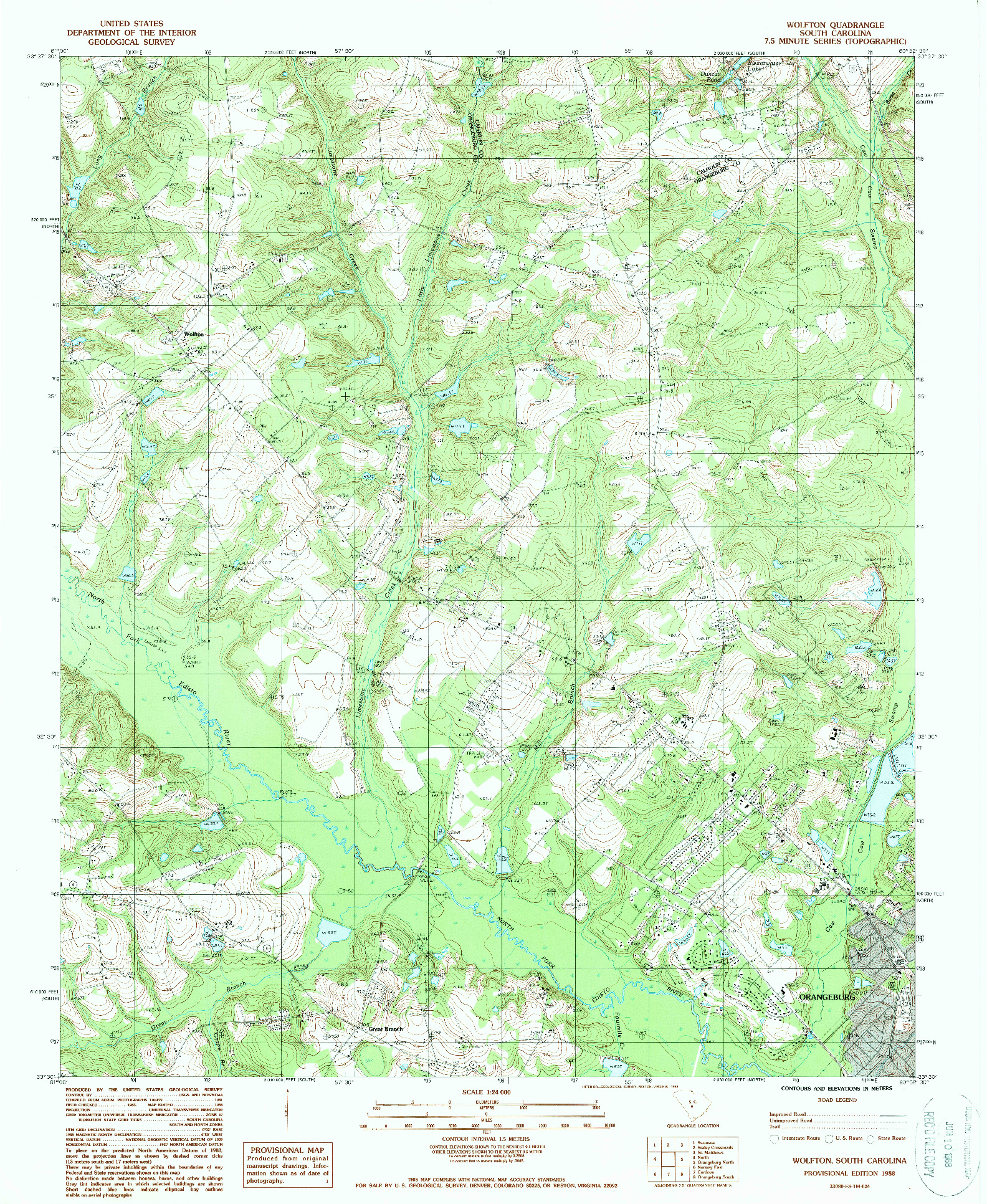 USGS 1:24000-SCALE QUADRANGLE FOR WOLFTON, SC 1988