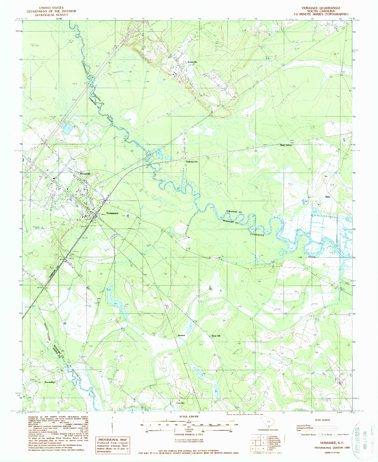 USGS 1:24000-SCALE QUADRANGLE FOR YEMASSEE, SC 1988