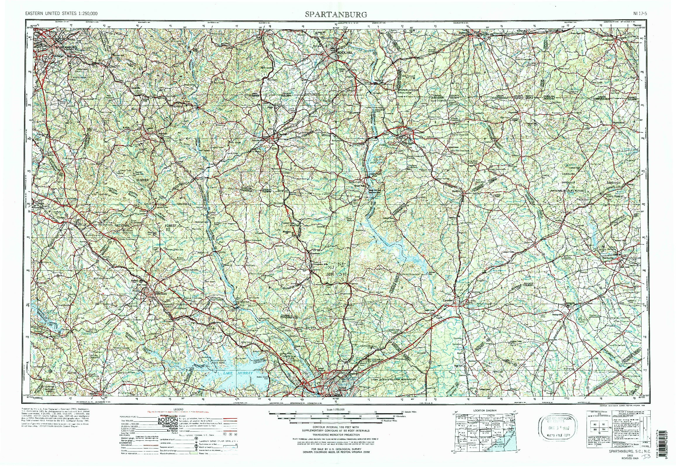 USGS 1:250000-SCALE QUADRANGLE FOR SPARTANBURG, SC 1953