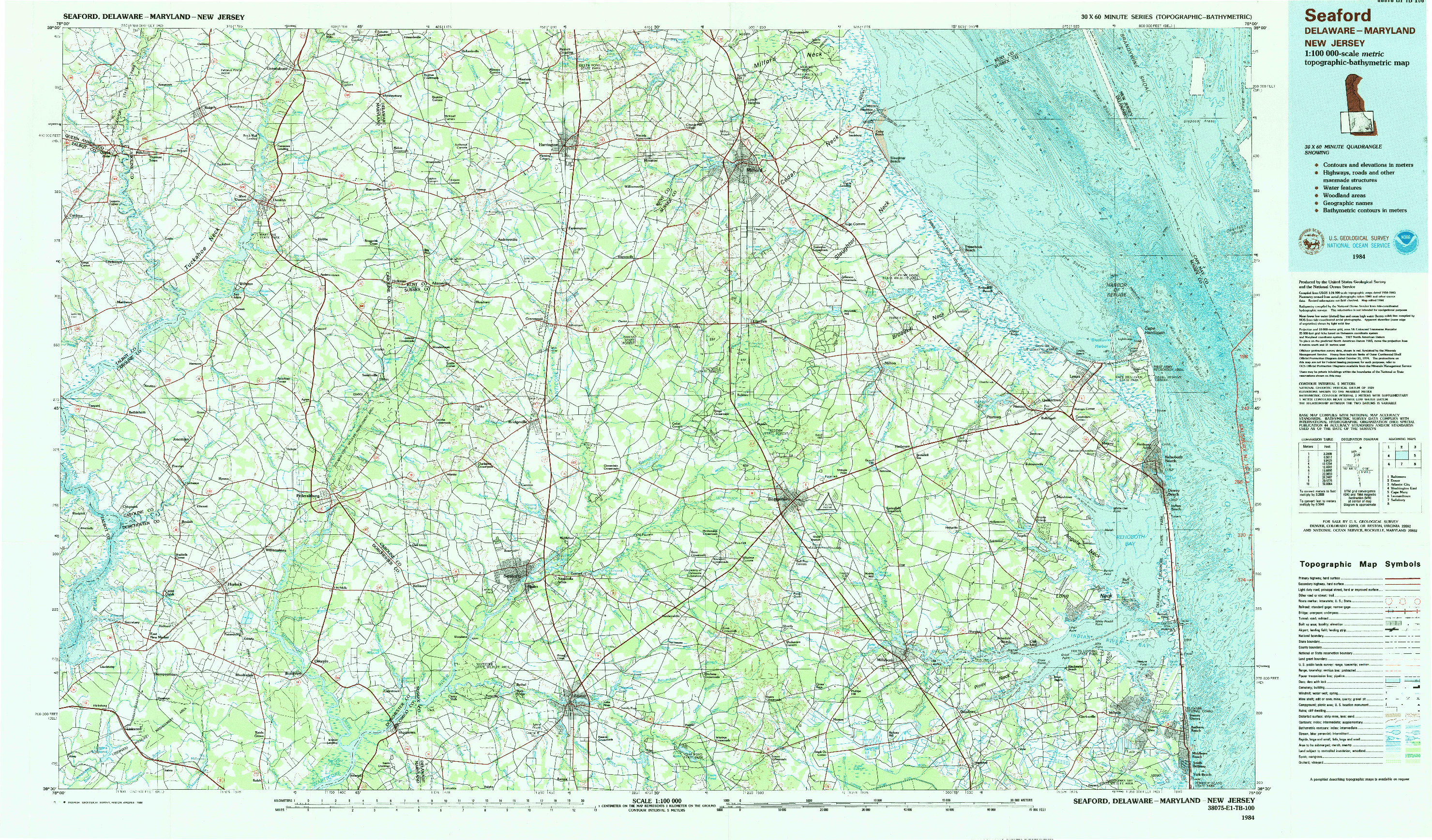 USGS 1:100000-SCALE QUADRANGLE FOR SEAFORD, DE 1984