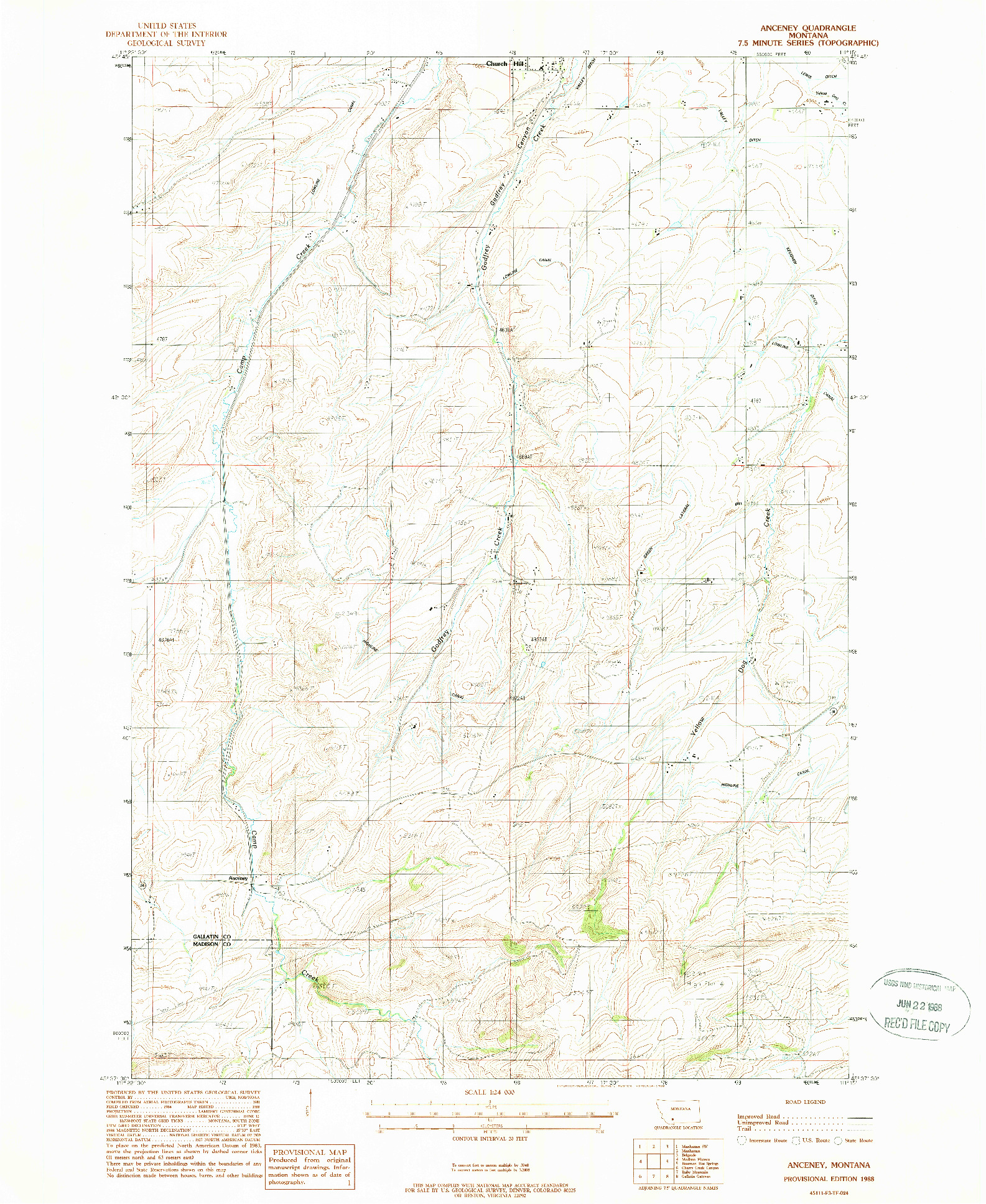 USGS 1:24000-SCALE QUADRANGLE FOR ANCENEY, MT 1988
