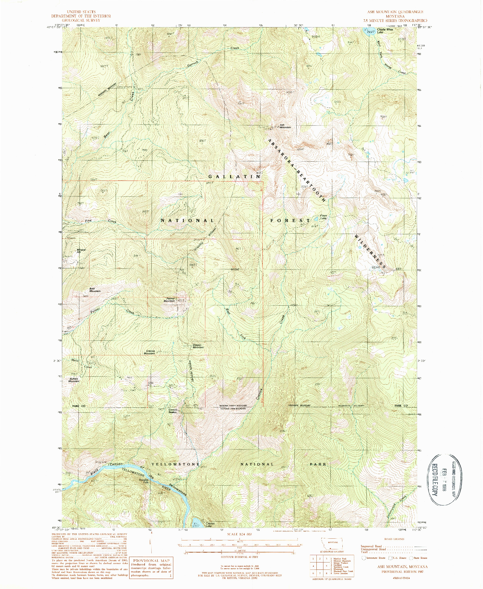 USGS 1:24000-SCALE QUADRANGLE FOR ASH MOUNTAIN, MT 1987