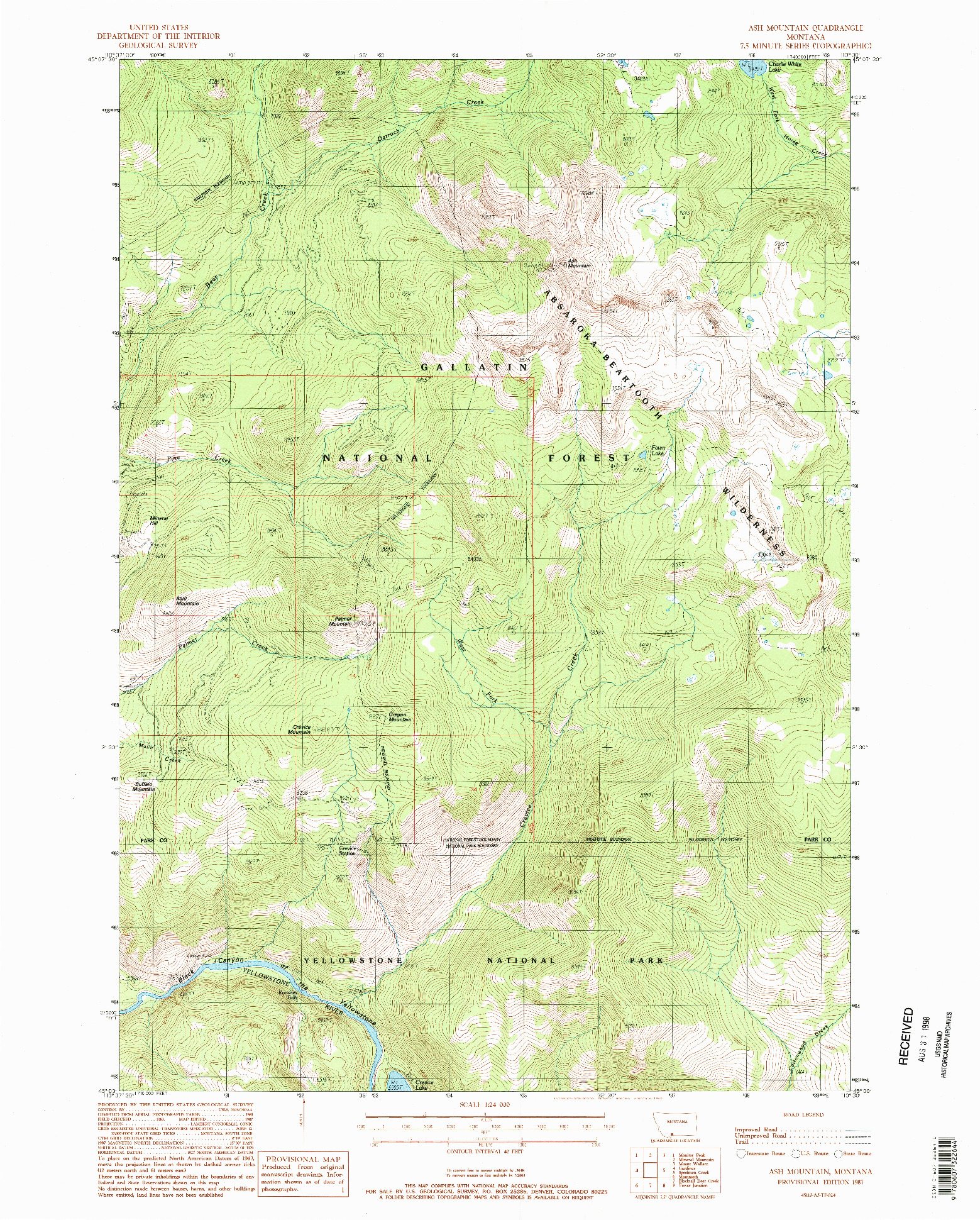 USGS 1:24000-SCALE QUADRANGLE FOR ASH MOUNTAIN, MT 1987