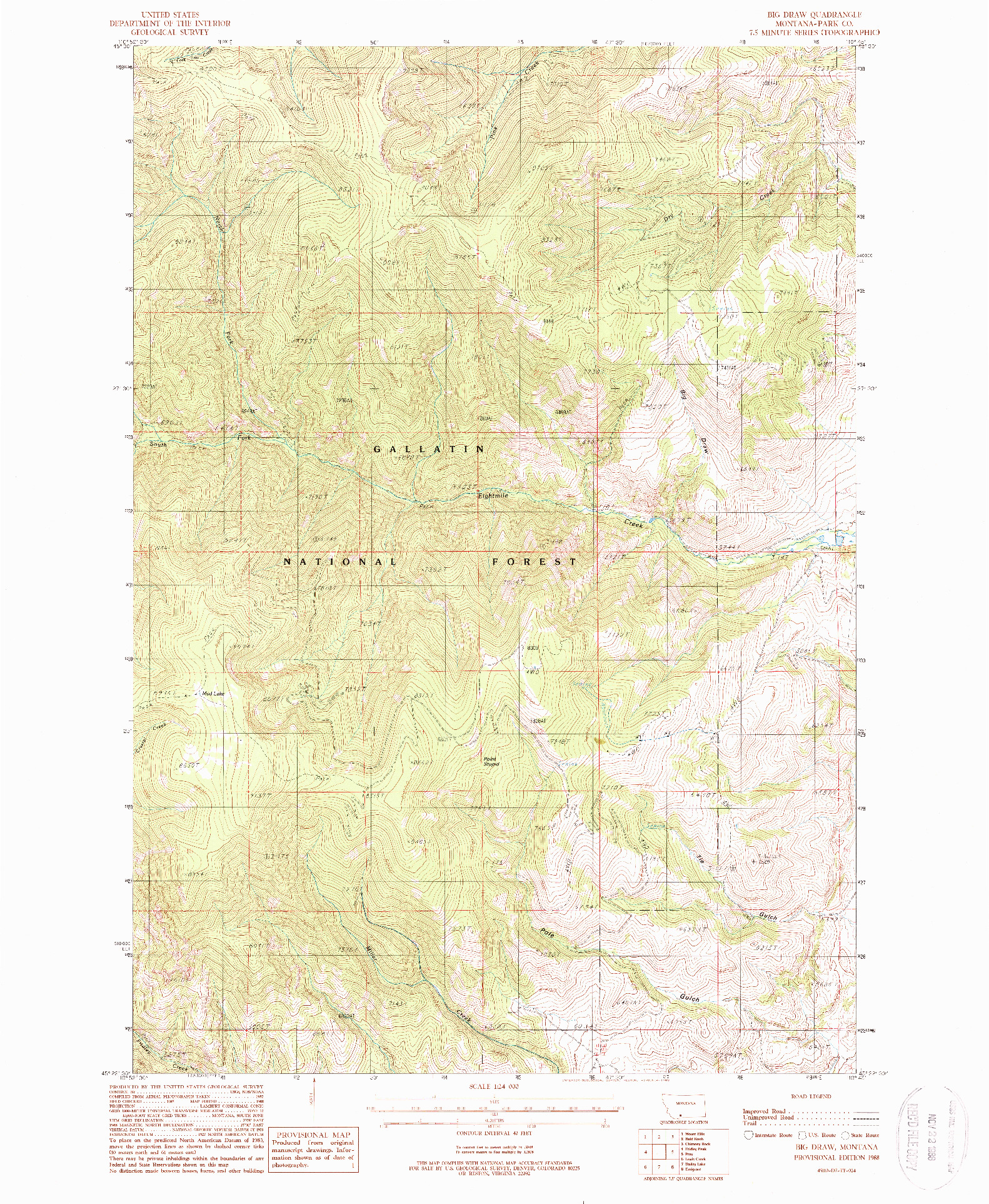USGS 1:24000-SCALE QUADRANGLE FOR BIG DRAW, MT 1988