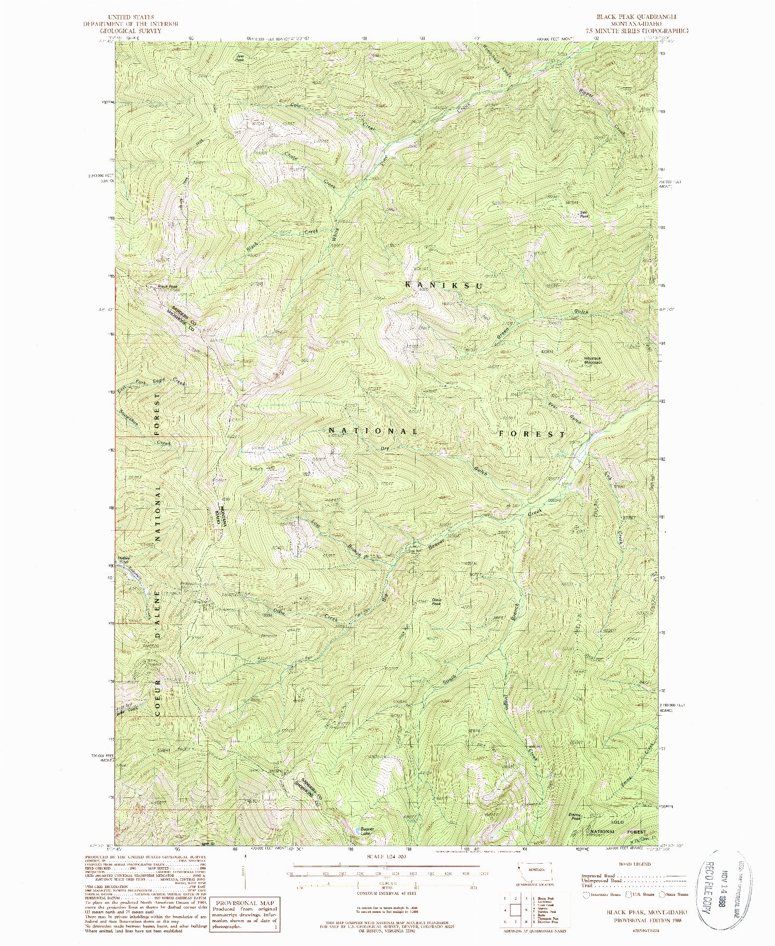 USGS 1:24000-SCALE QUADRANGLE FOR BLACK PEAK, MT 1988