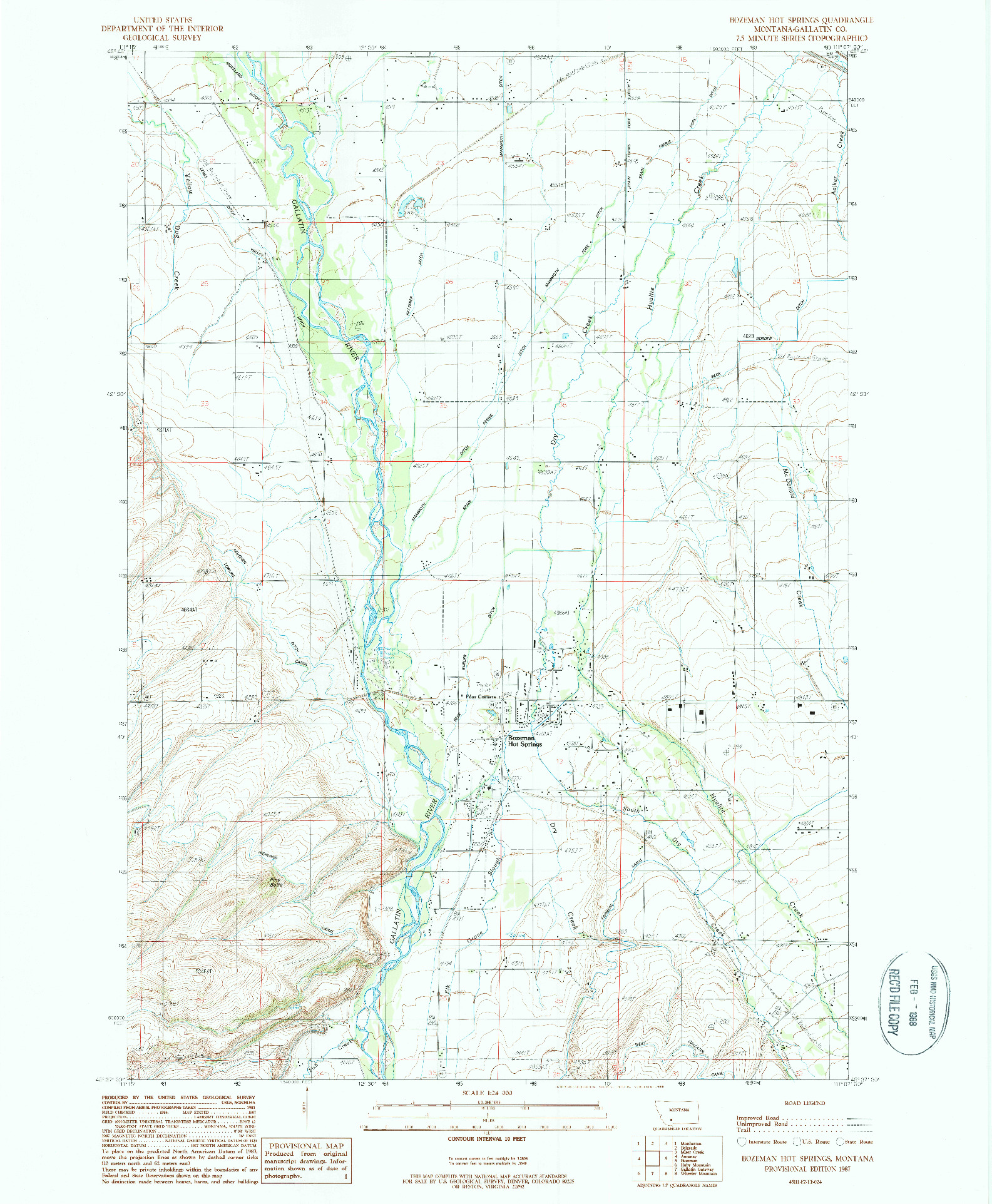 USGS 1:24000-SCALE QUADRANGLE FOR BOZEMAN HOT SPRINGS, MT 1987