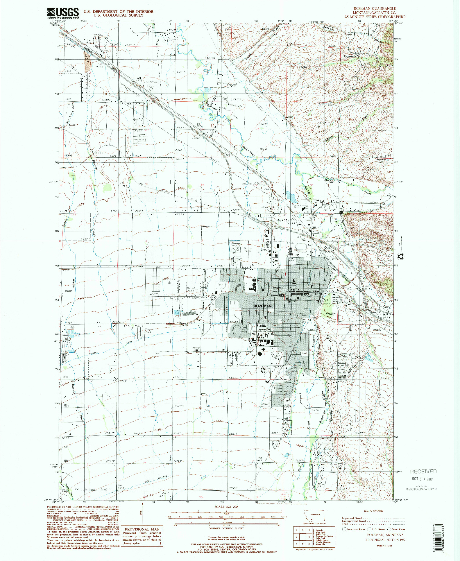 USGS 1:24000-SCALE QUADRANGLE FOR BOZEMAN, MT 1987