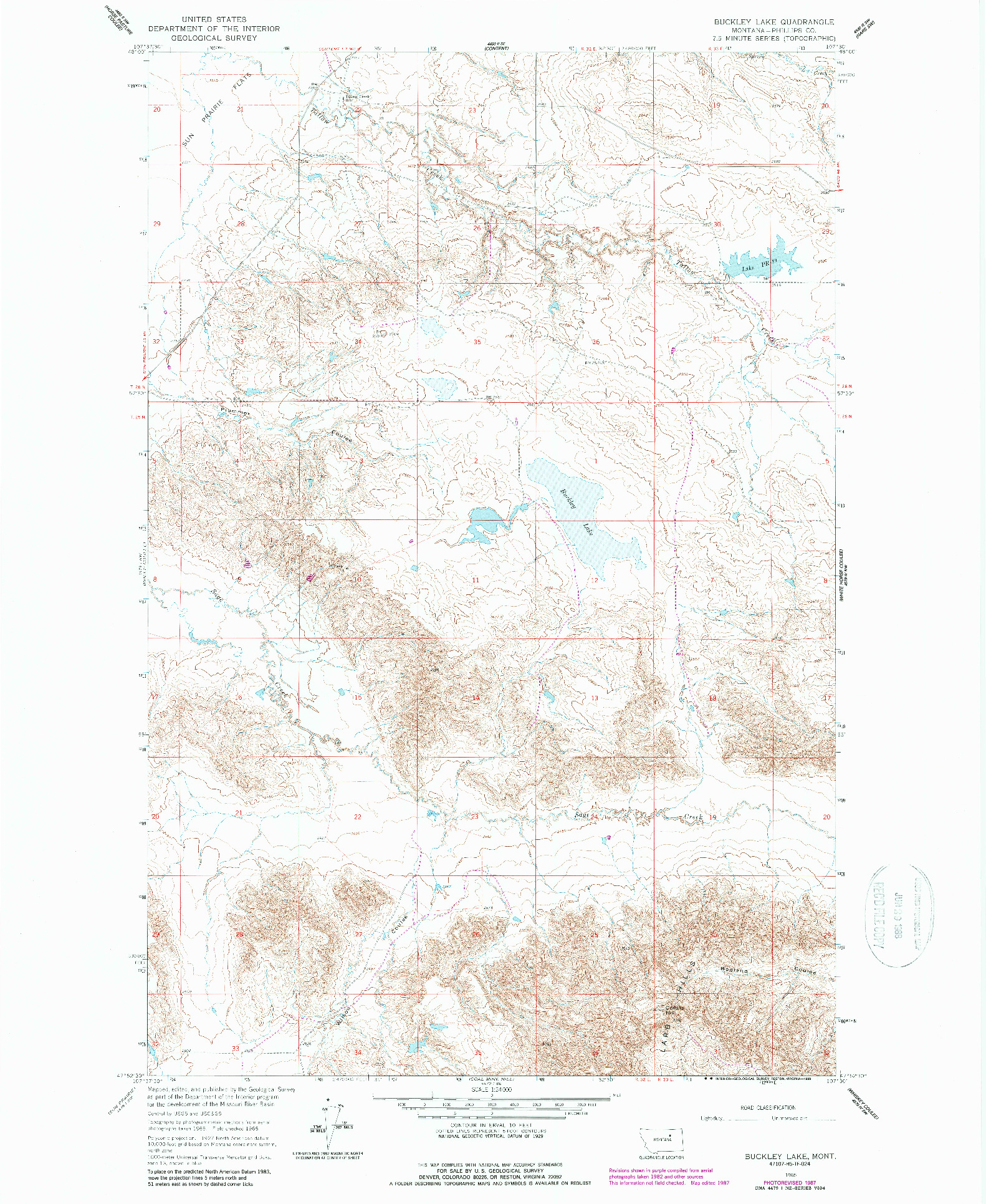 USGS 1:24000-SCALE QUADRANGLE FOR BUCKLEY LAKE, MT 1965