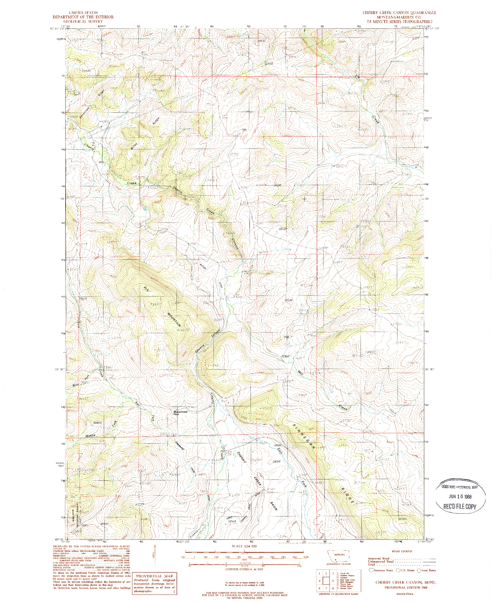 USGS 1:24000-SCALE QUADRANGLE FOR CHERRY CREEK CANYON, MT 1988