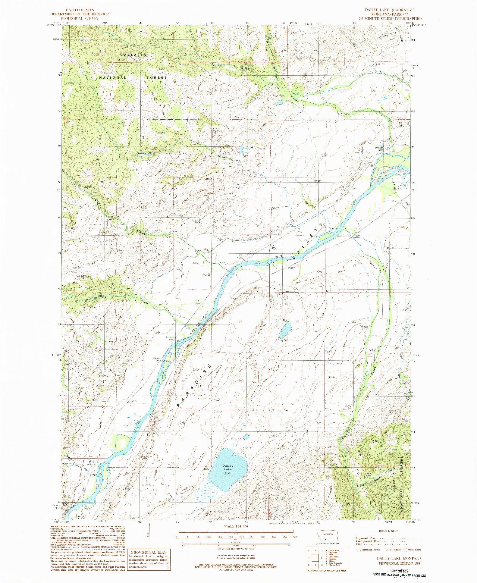 USGS 1:24000-SCALE QUADRANGLE FOR DAILEY LAKE, MT 1988