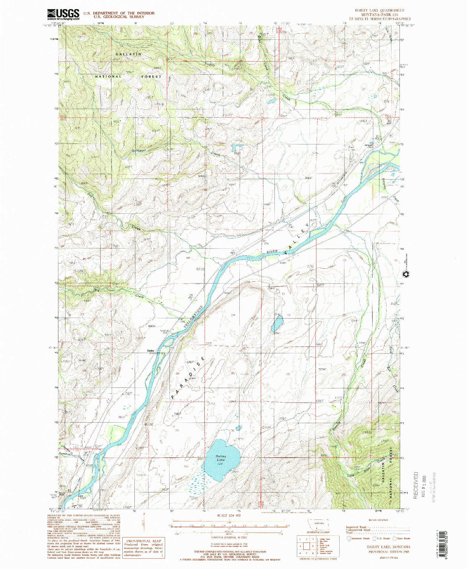 USGS 1:24000-SCALE QUADRANGLE FOR DAILEY LAKE, MT 1988