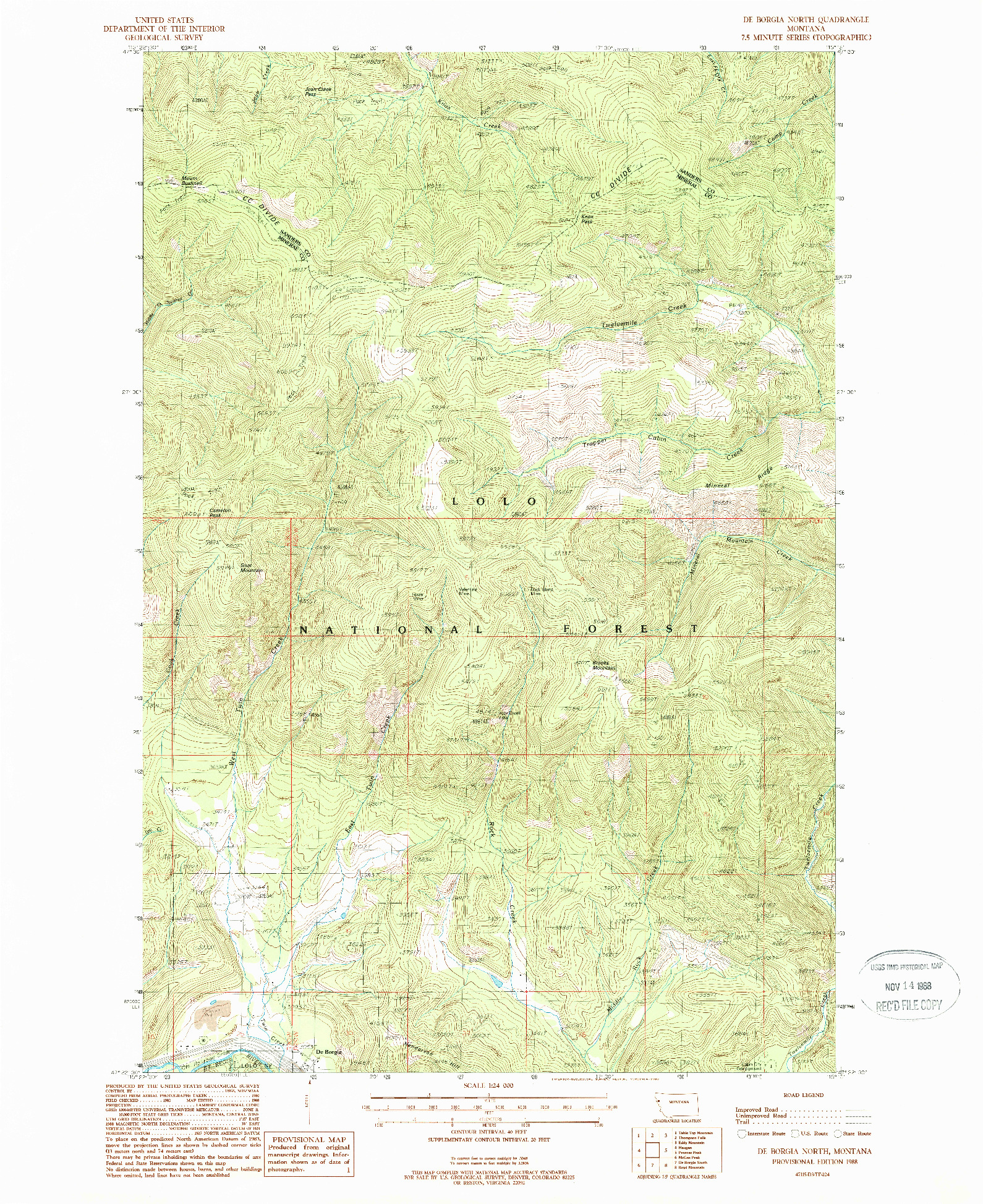 USGS 1:24000-SCALE QUADRANGLE FOR DE BORGIA NORTH, MT 1988