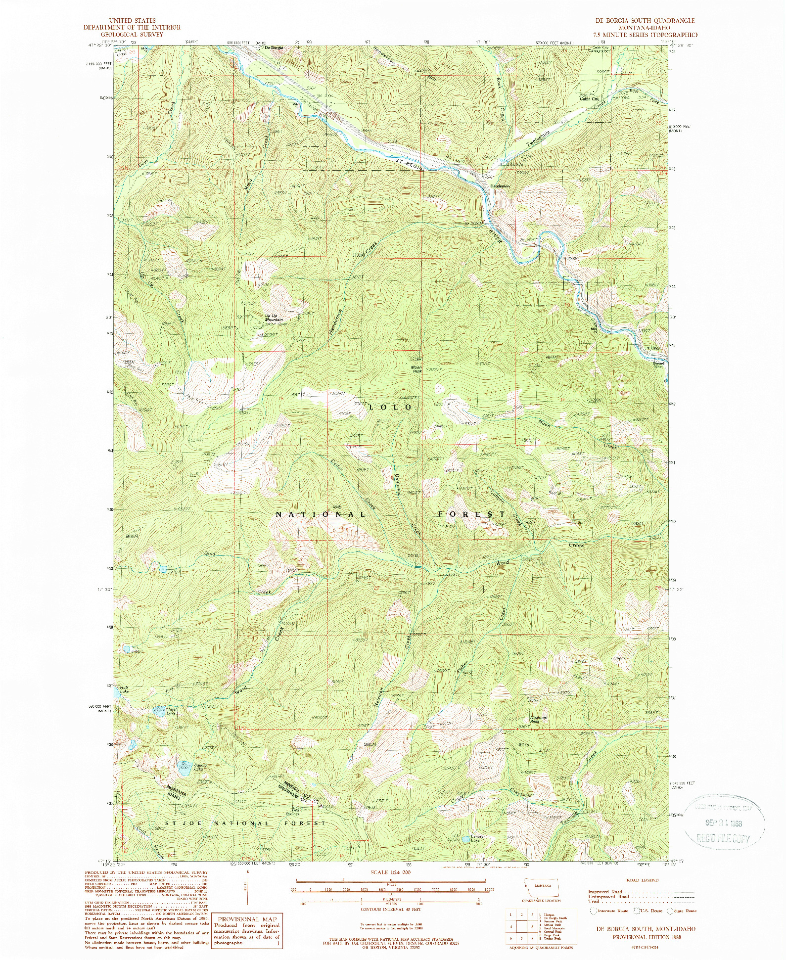 USGS 1:24000-SCALE QUADRANGLE FOR DE BORGIA SOUTH, MT 1988