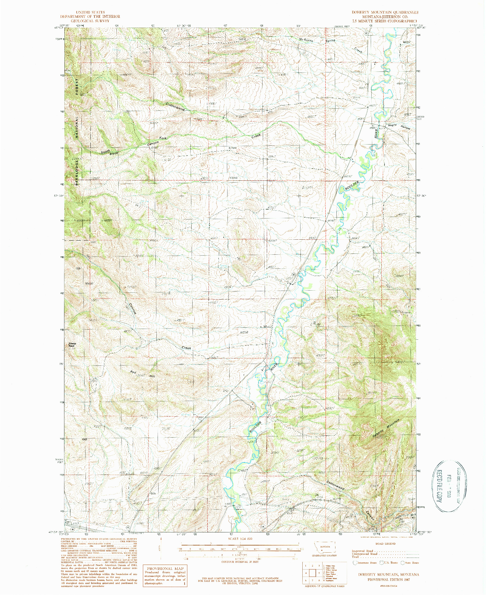 USGS 1:24000-SCALE QUADRANGLE FOR DOHERTY MOUNTAIN, MT 1987