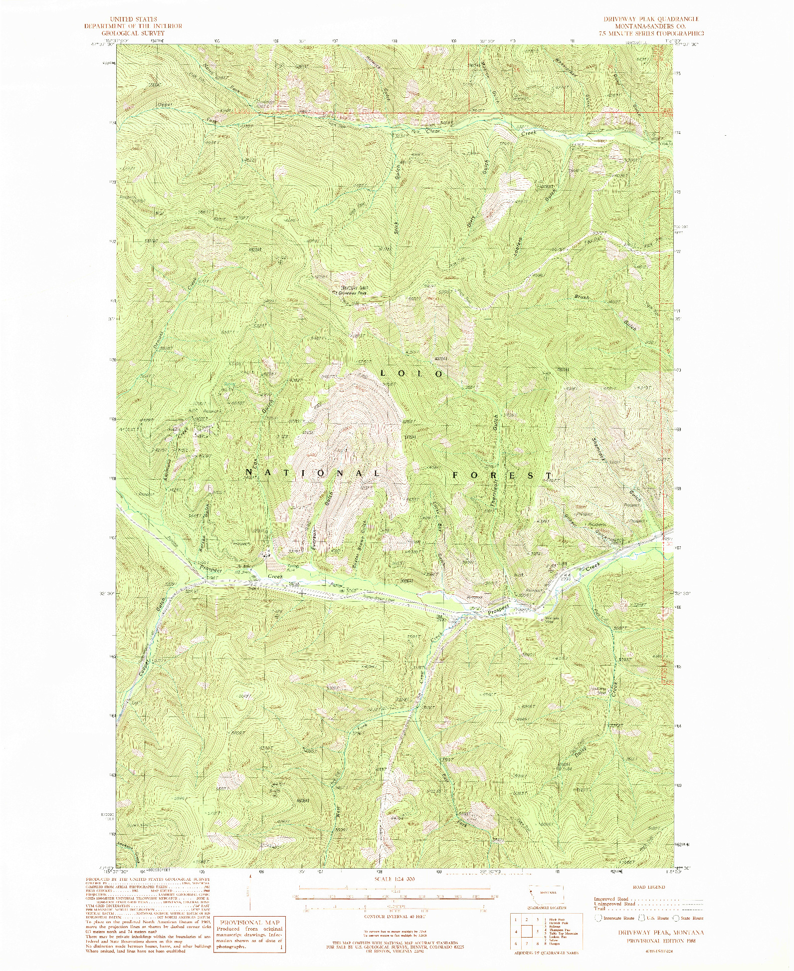 USGS 1:24000-SCALE QUADRANGLE FOR DRIVEWAY PEAK, MT 1988