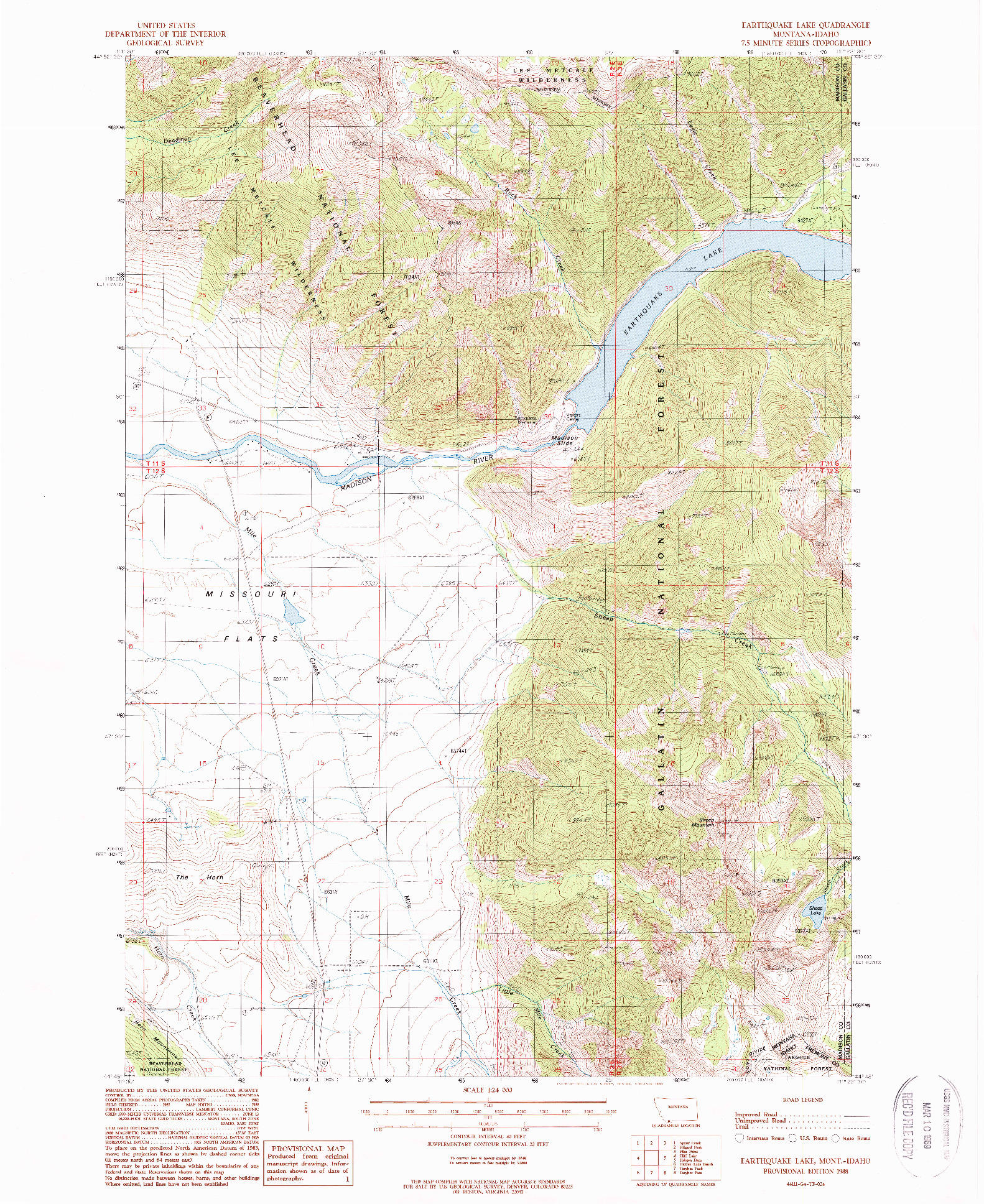 USGS 1:24000-SCALE QUADRANGLE FOR EARTHQUAKE LAKE, MT 1988