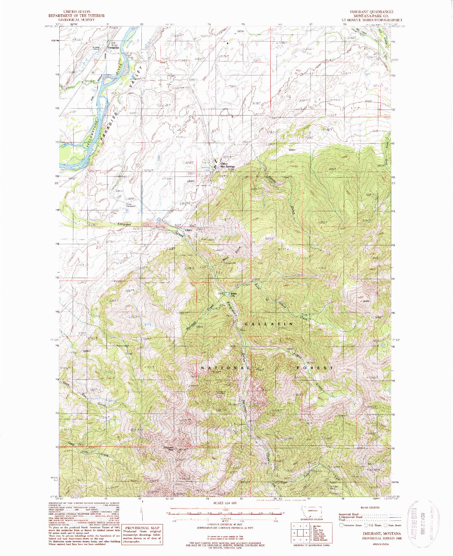 USGS 1:24000-SCALE QUADRANGLE FOR EMIGRANT, MT 1988