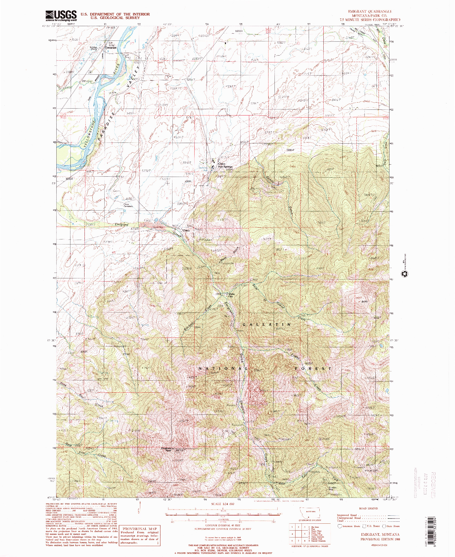 USGS 1:24000-SCALE QUADRANGLE FOR EMIGRANT, MT 1988
