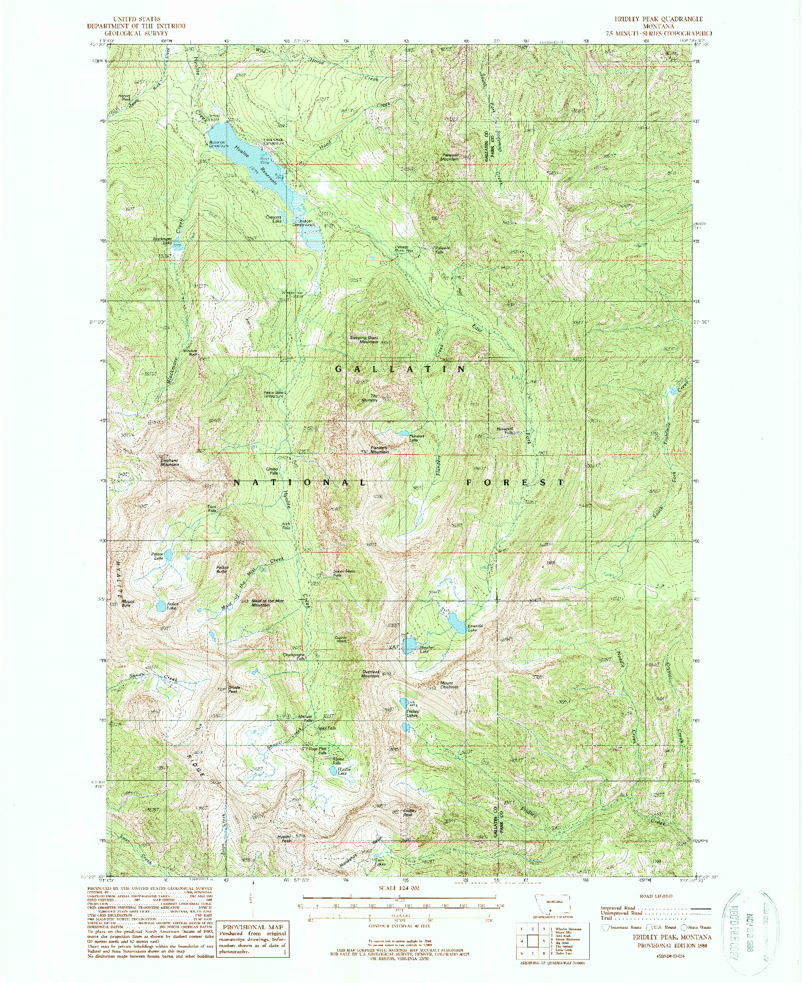 USGS 1:24000-SCALE QUADRANGLE FOR FRIDLEY PEAK, MT 1988