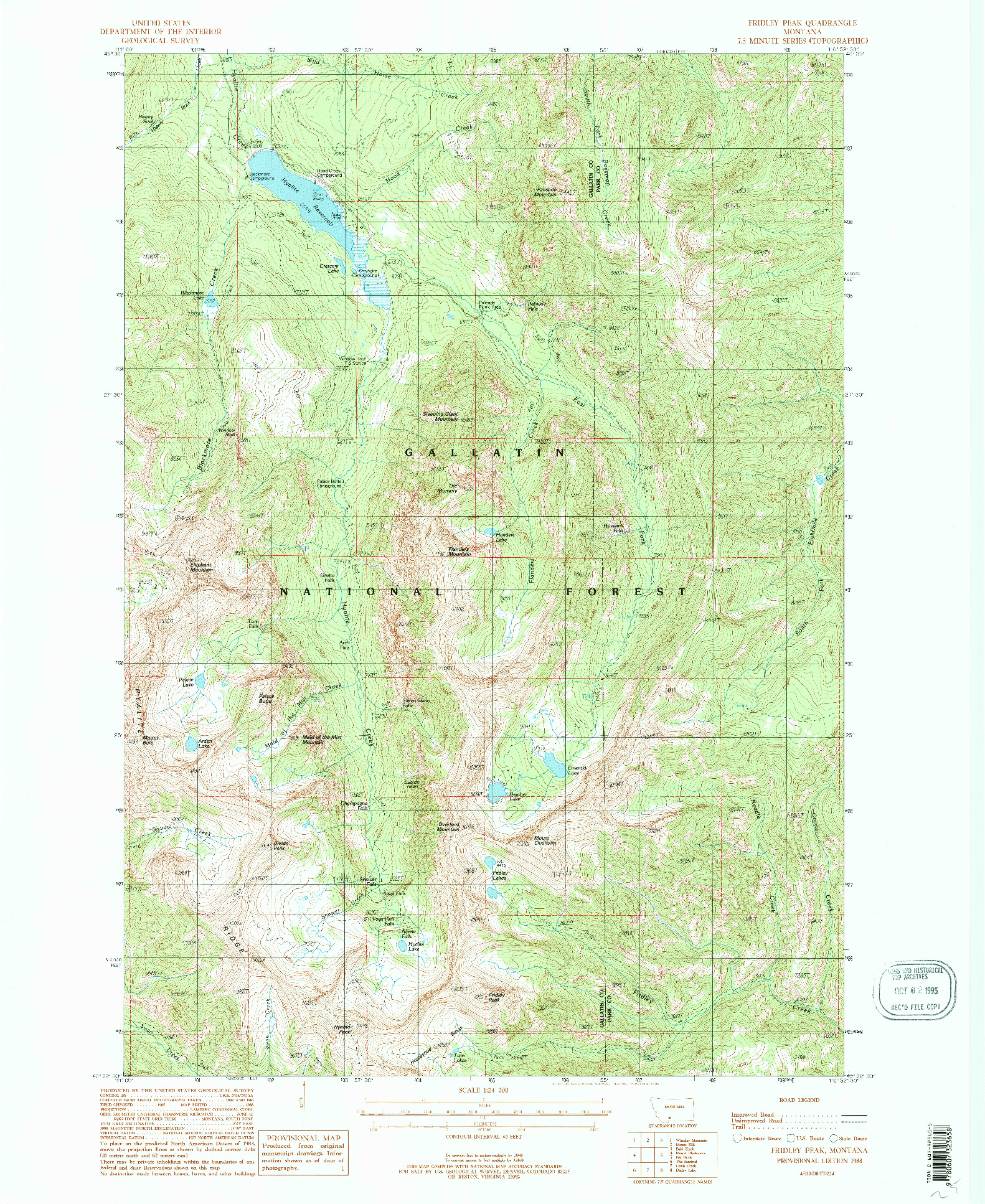 USGS 1:24000-SCALE QUADRANGLE FOR FRIDLEY PEAK, MT 1988